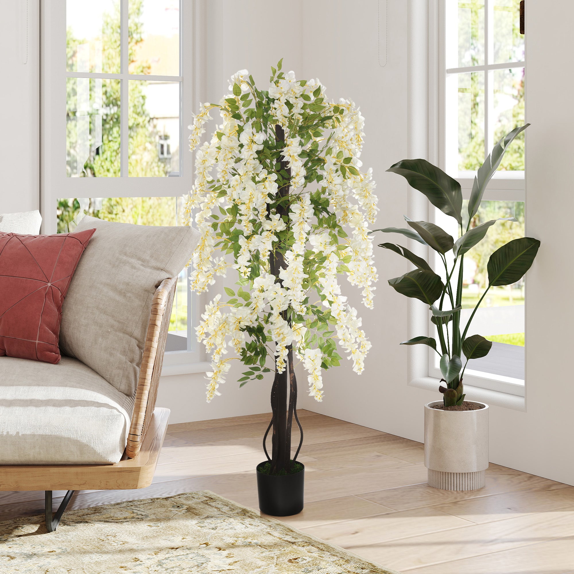 Artificial Wisteria Large 165cm Artificial Plant, Plastic Artificial Flowers in Pot, Fake Plant like real for Office Living Room Bedroom Modern Decoration Gift
