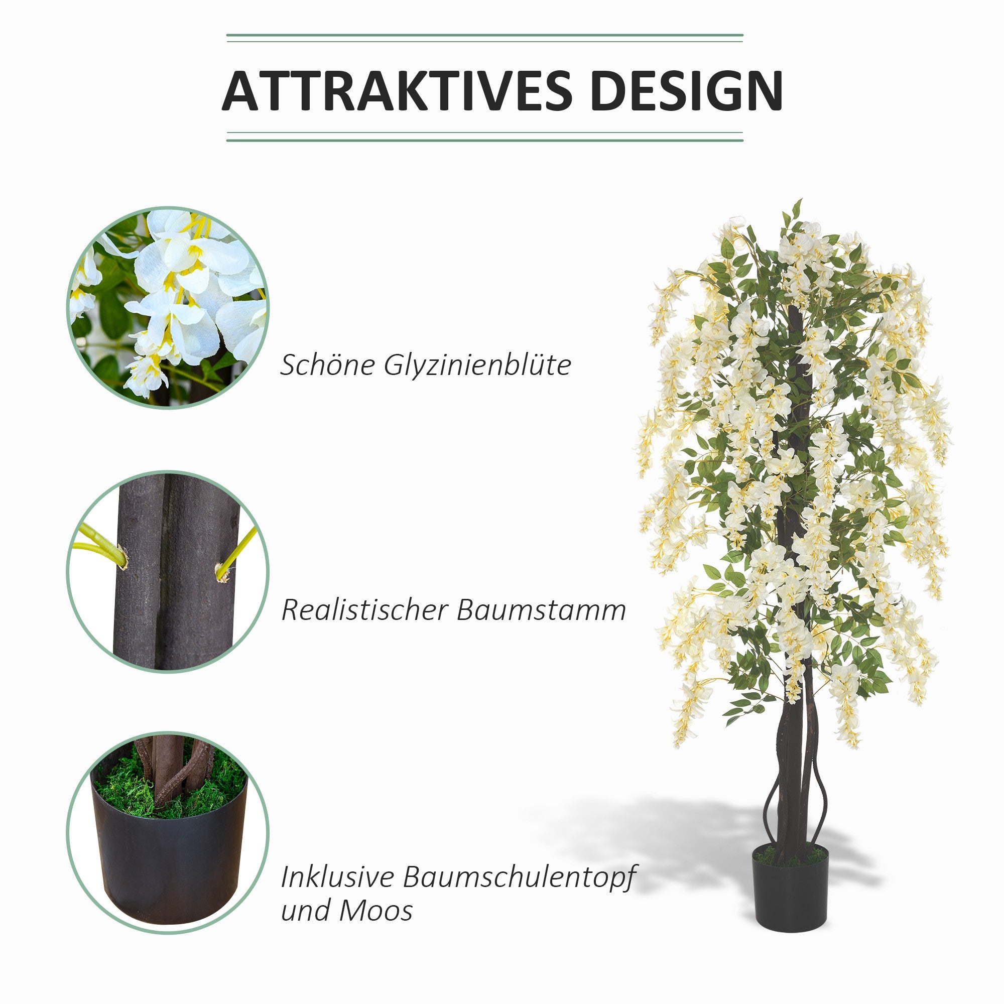 Artificial Wisteria Large 165cm Artificial Plant, Plastic Artificial Flowers in Pot, Fake Plant like real for Office Living Room Bedroom Modern Decoration Gift
