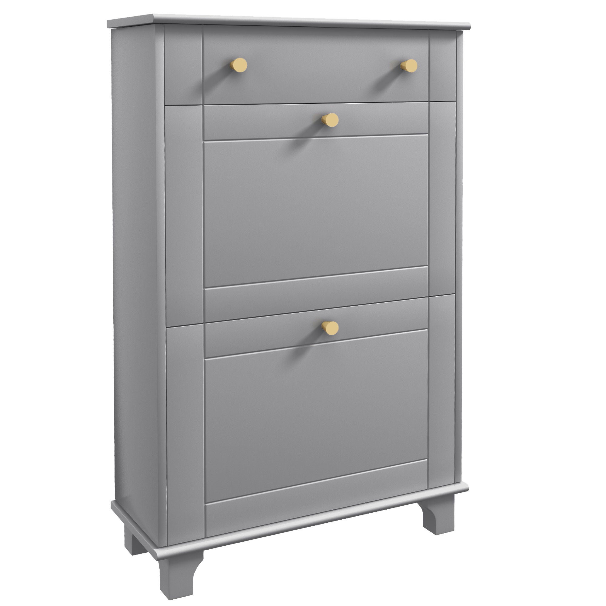 Narrow Shoe Cabinet Entryway Shoe Rack with 2 Flip-Down Drawers and 1 Removable Drawer for 8 Pairs of Shoes for Hallway 60x23.5x98.5 cm Gray