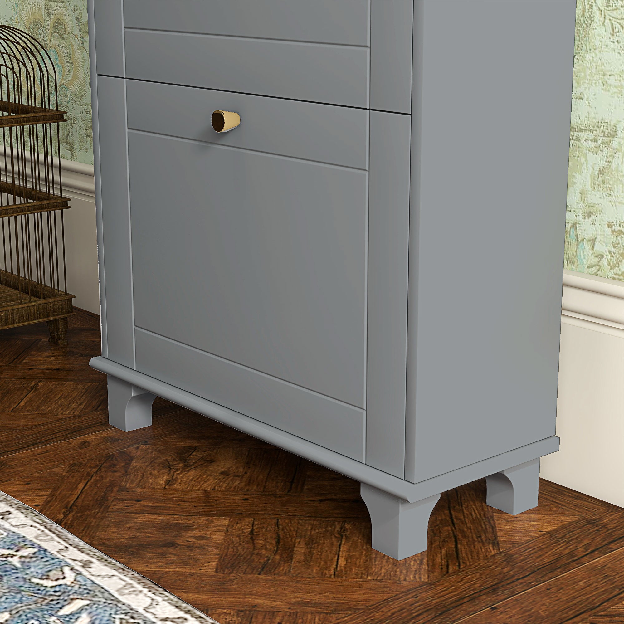 Narrow Shoe Cabinet Entryway Shoe Rack with 2 Flip-Down Drawers and 1 Removable Drawer for 8 Pairs of Shoes for Hallway 60x23.5x98.5 cm Gray