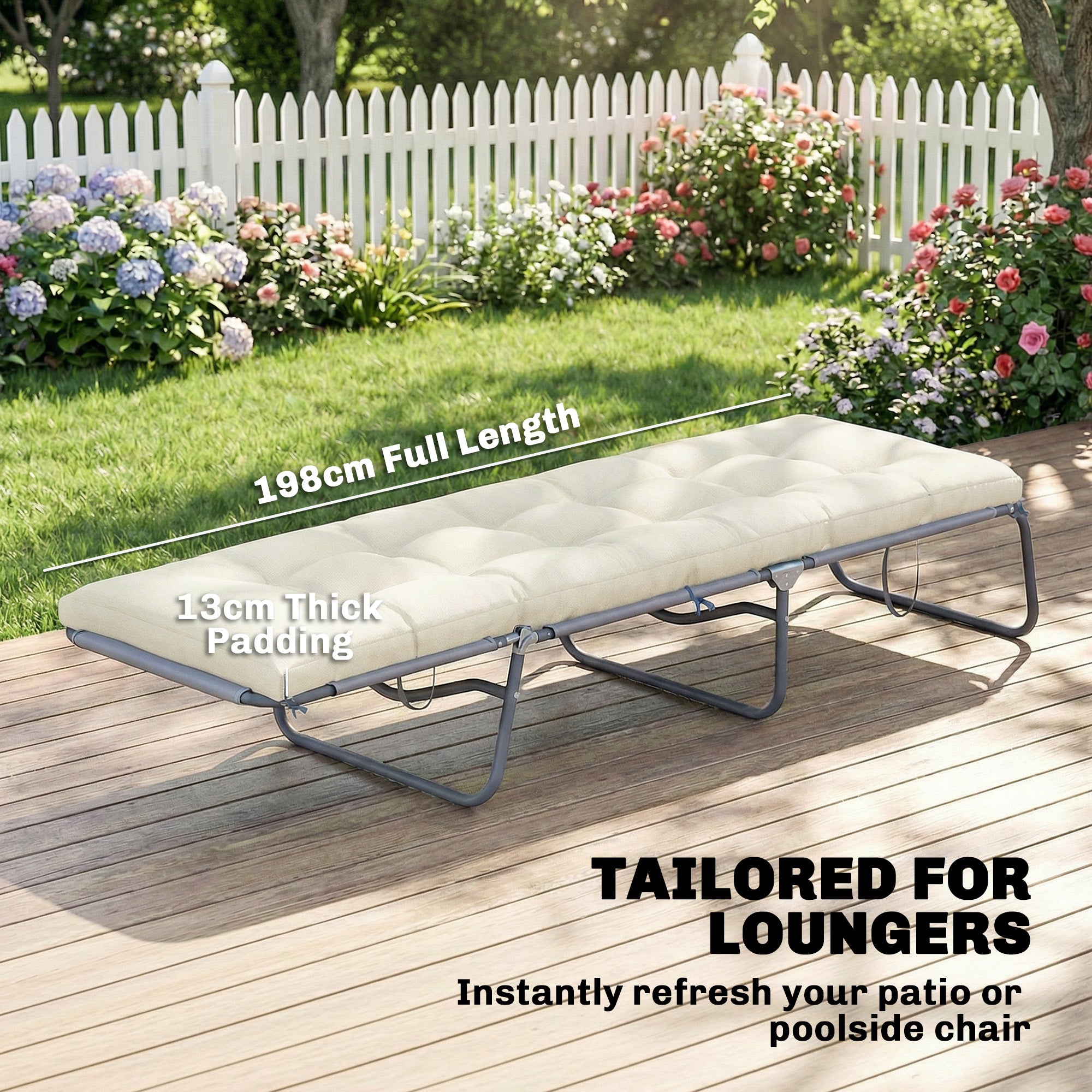 Removable Pallet Seat Cushion with Straps for Most Loungers, 78 x 25.6 x 5.1 in (198 x 65 x 13 cm), Beige