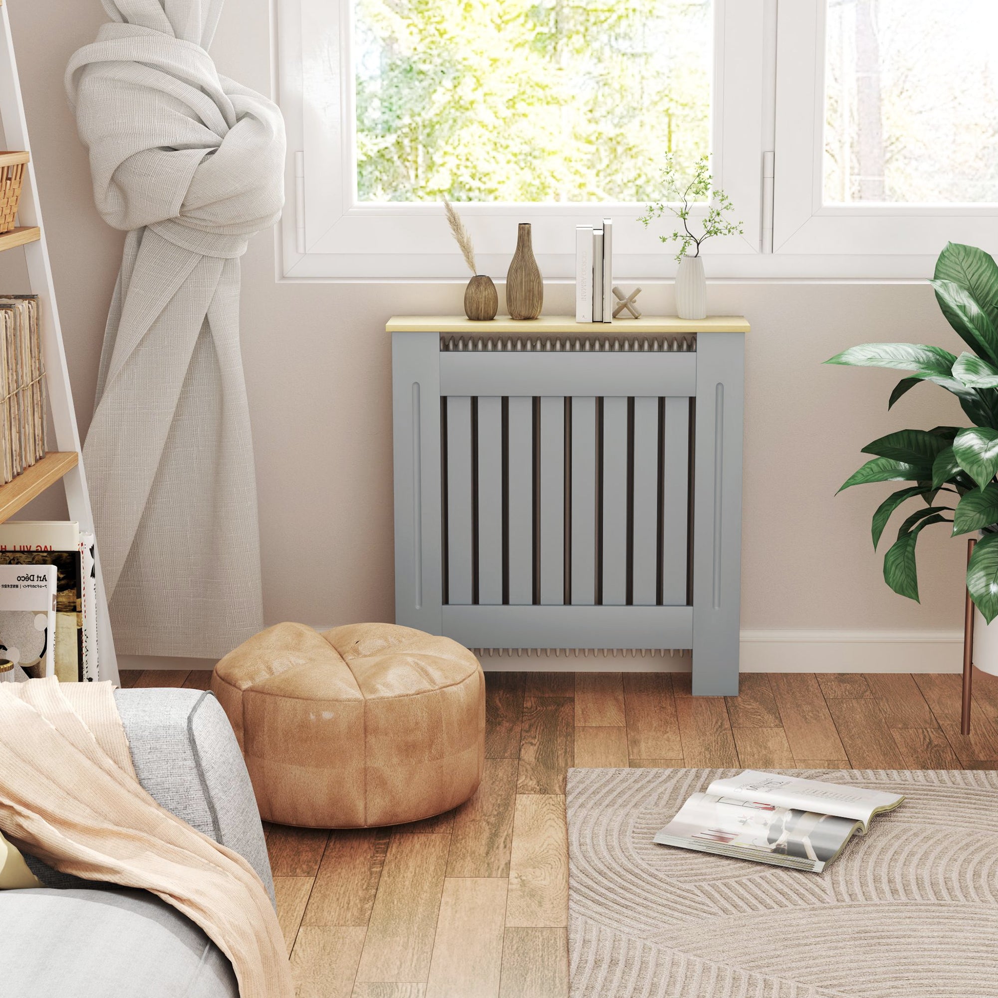 Radiator Cover 78x19x83 cm MDF Radiator Cover for Living Room Bedroom Hallway Gray and Oak