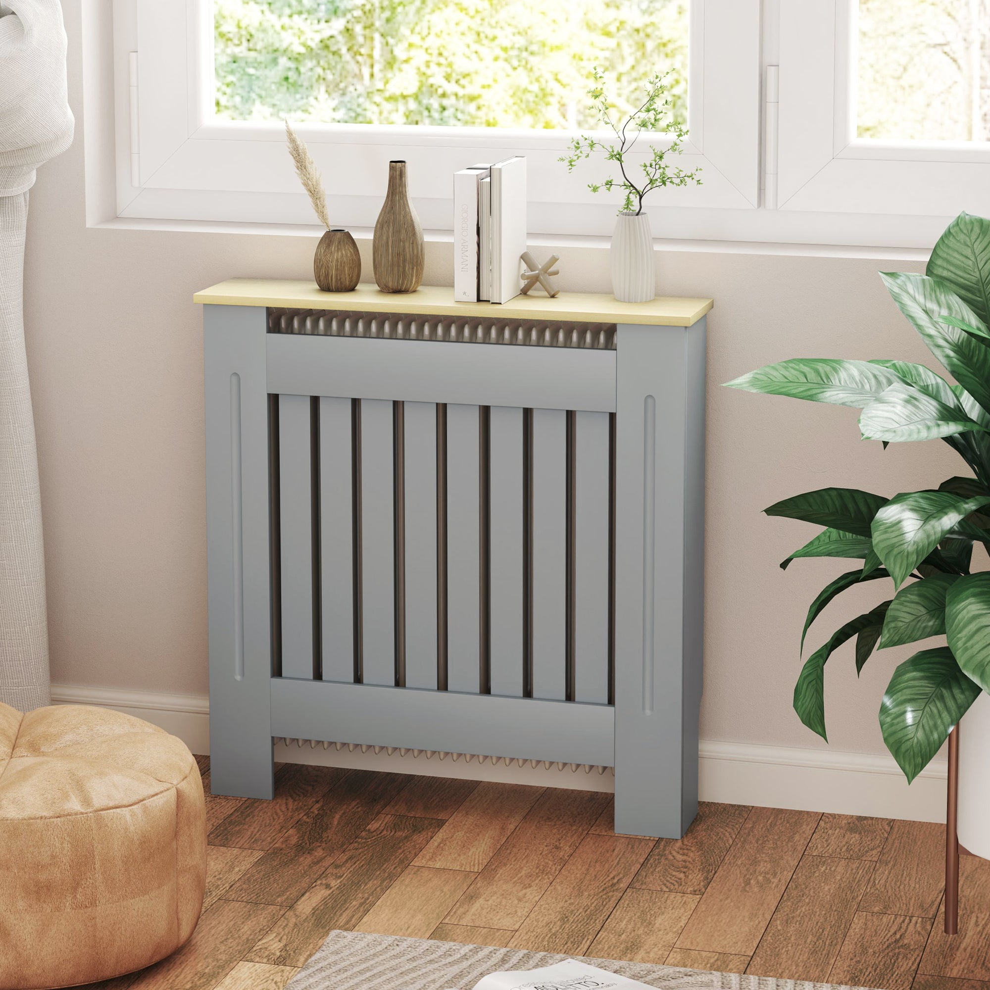 Radiator Cover 78x19x83 cm MDF Radiator Cover for Living Room Bedroom Hallway Gray and Oak