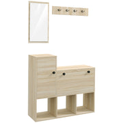 3 in 1 Entryway Furniture with Shoe Rack for 9 Pairs of Shoes, Wall Coat Rack with 4 Hooks, Cupboard, and Mirror in MDF