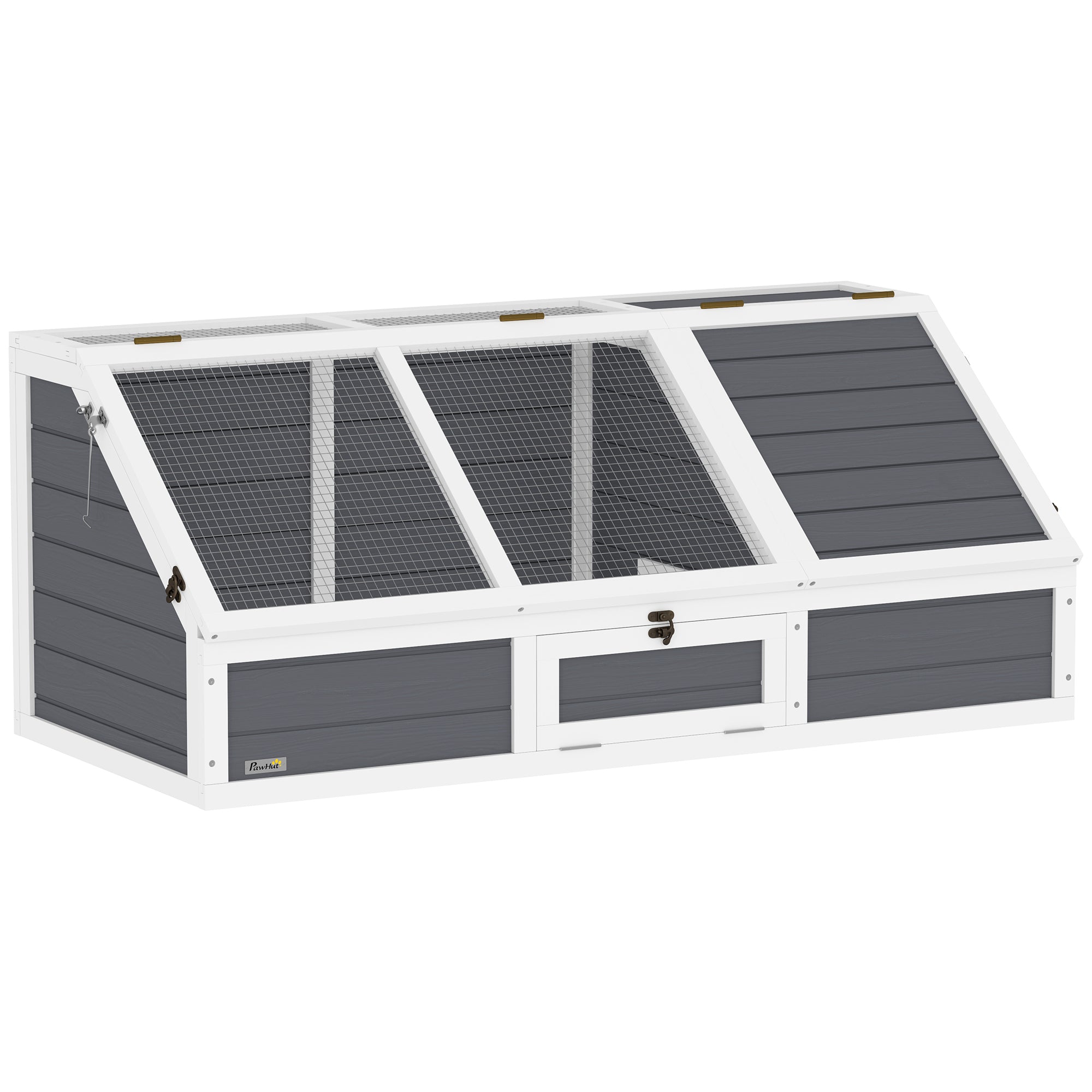 Wooden Turtle House, Turtle Enclosure with Two Main Houses, Flip-Top Upper Side, Lock, Outdoor Reptile Cage for Small Animals, Rabbits 120 x 55 x 50 cm, Light Gray