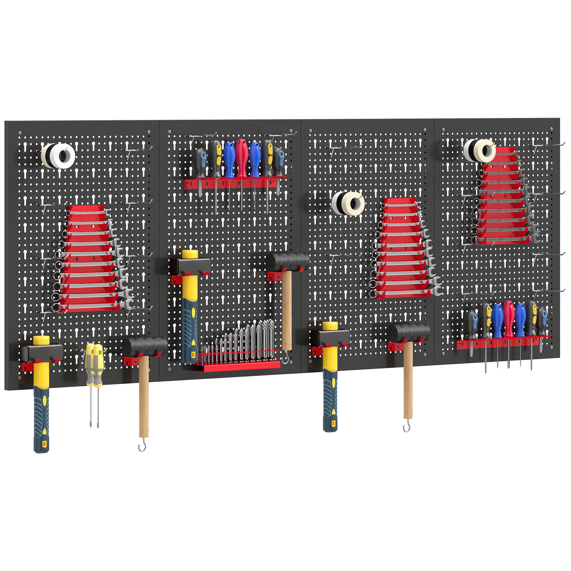 Wall-Mounted Pegboard Storage System, 4 x 23.6 x 15.7 in Panels, 38-Piece Garage Tool Organizer, Black/Red
