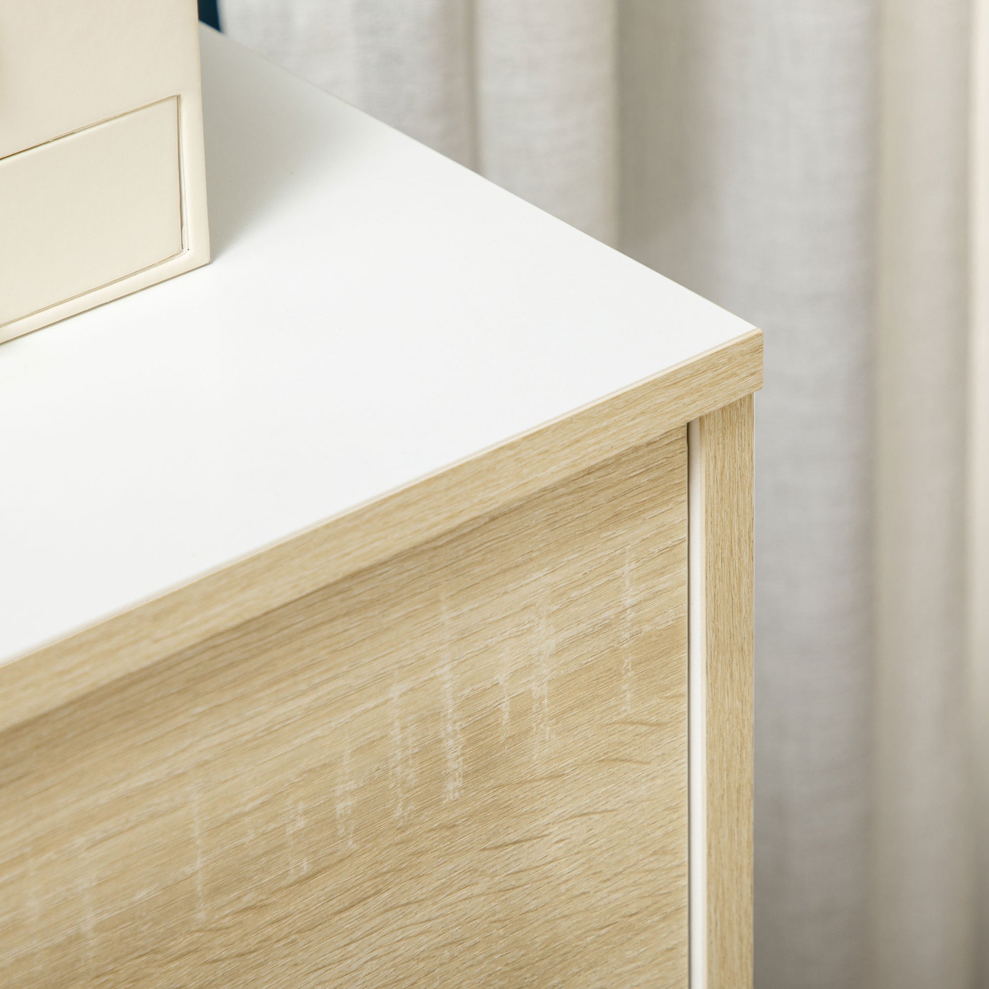 Chest of Drawers with 3 Drawers Two-Tone White and Wood Grain Storage Unit - 75 x 42 x 75 cm
