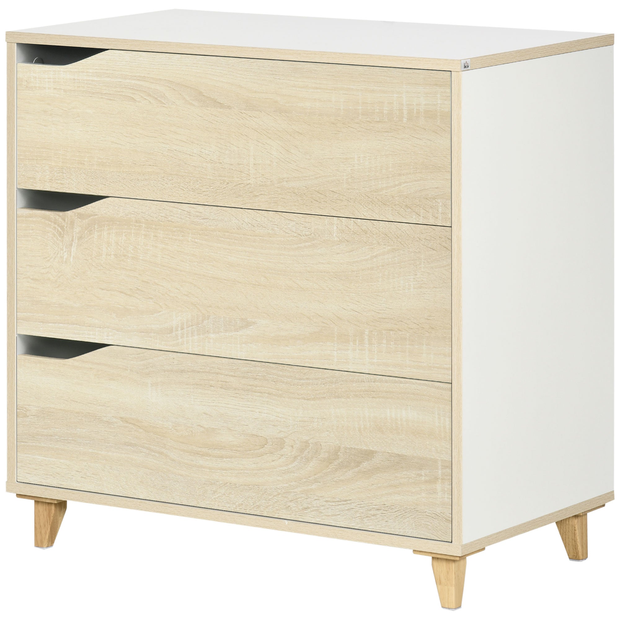 Chest of Drawers with 3 Drawers Two-Tone White and Wood Grain Storage Unit - 75 x 42 x 75 cm