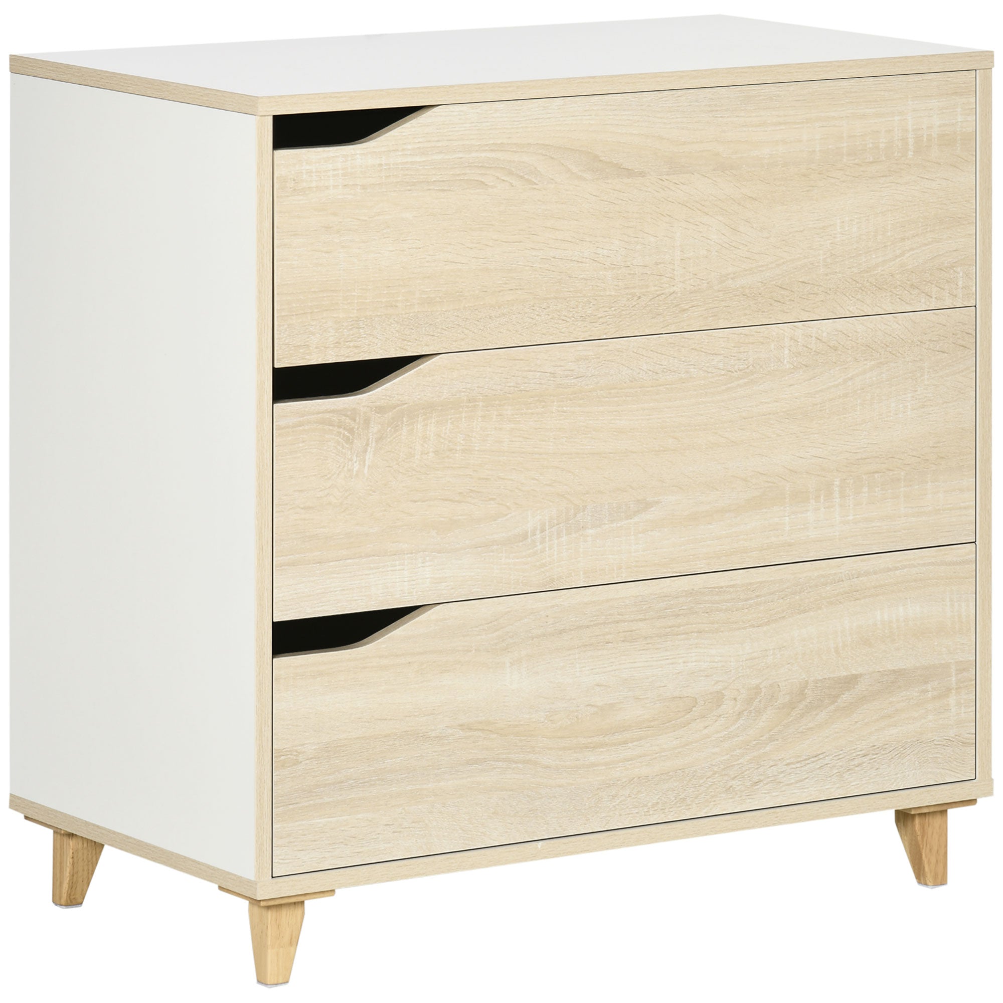 Chest of Drawers with 3 Drawers Two-Tone White and Wood Grain Storage Unit - 75 x 42 x 75 cm