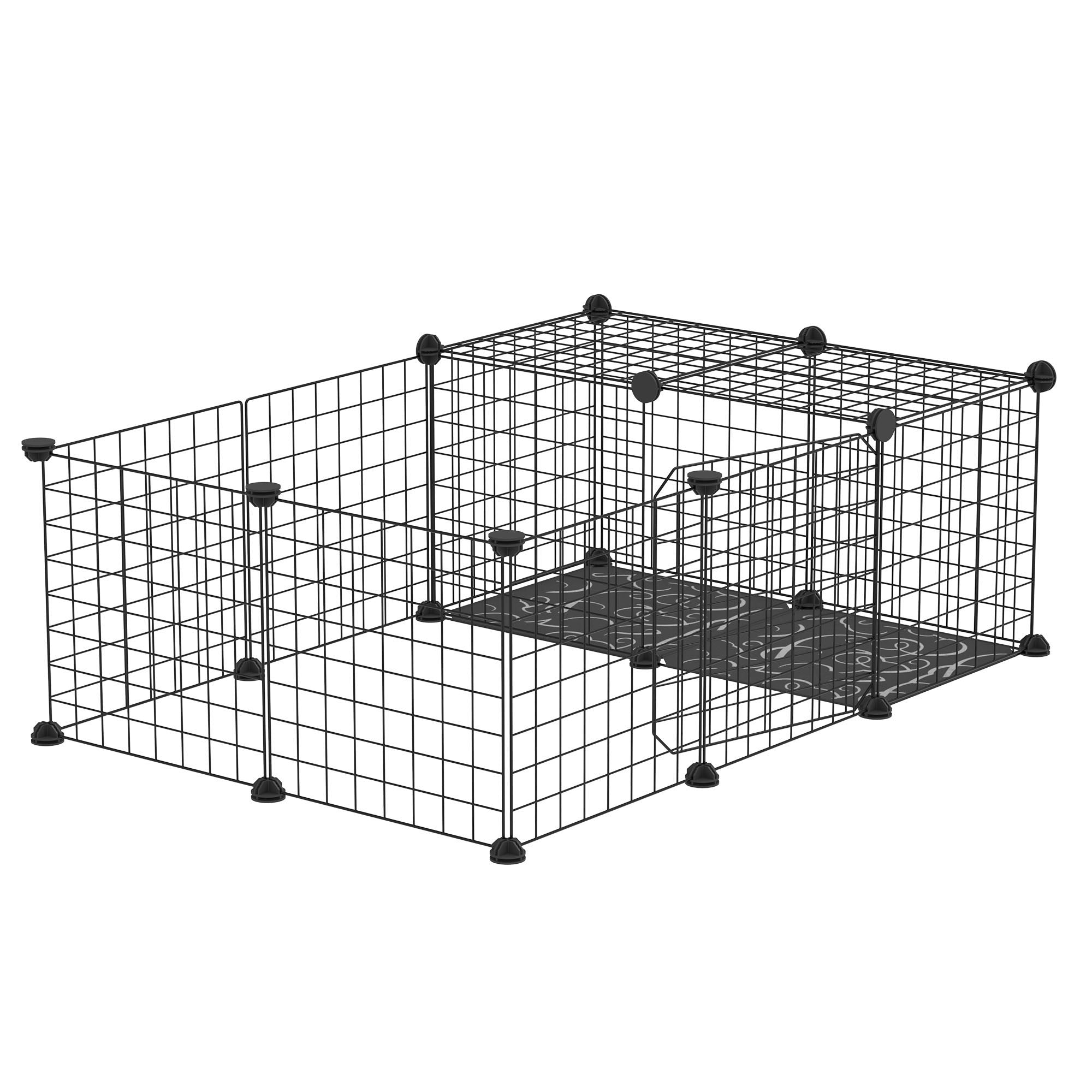 Enclosure for Small Animals, Rabbit, Guinea Pig and Rodent Playpen Pet Fence Modular, Black