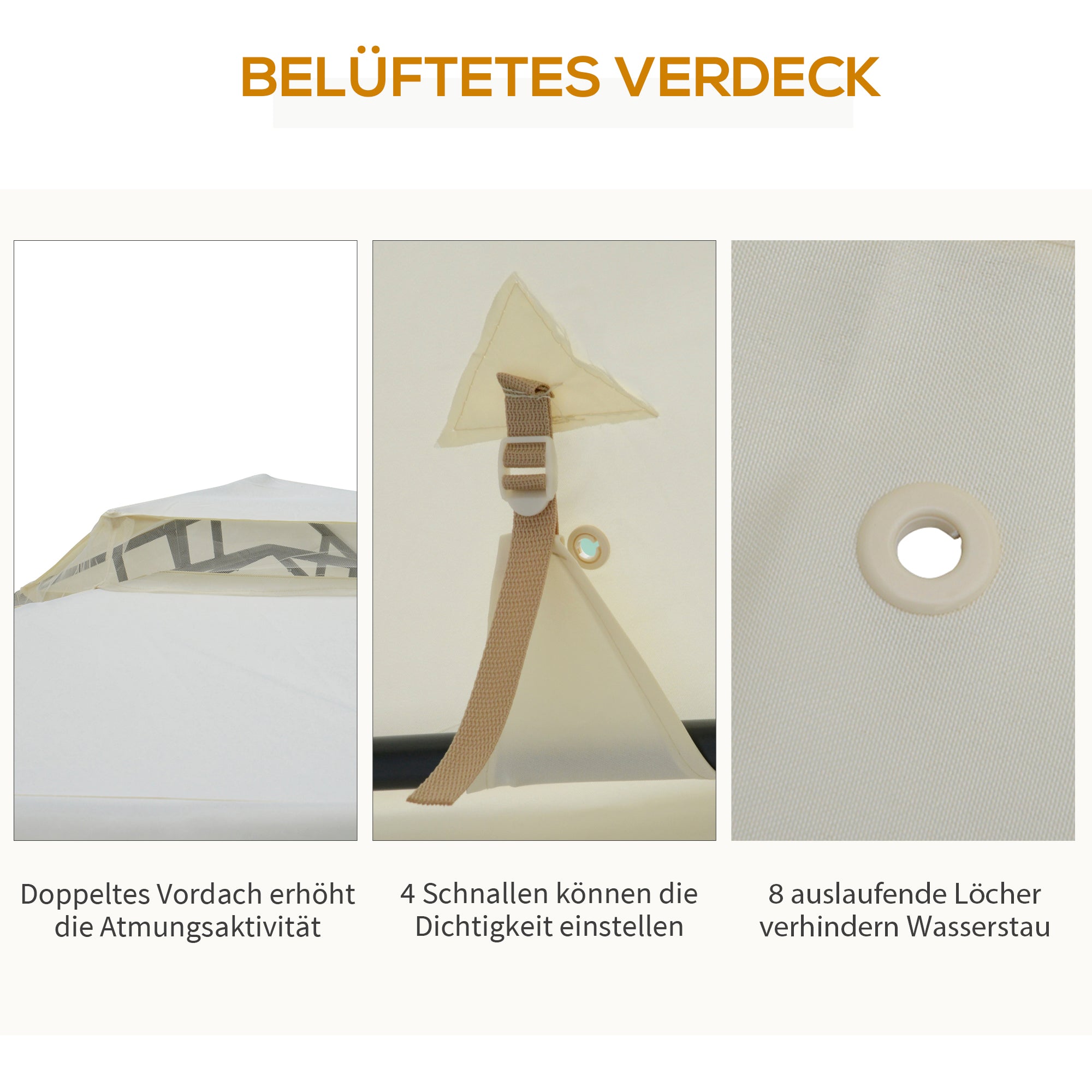 Gazebo with Double Roof, approx. 3x3m Waterproof Stable Winterproof Garden Gazebo with Mosquito Net, Side Panels, Metal Garden Gazebo, for Garden, Terrace, Cream