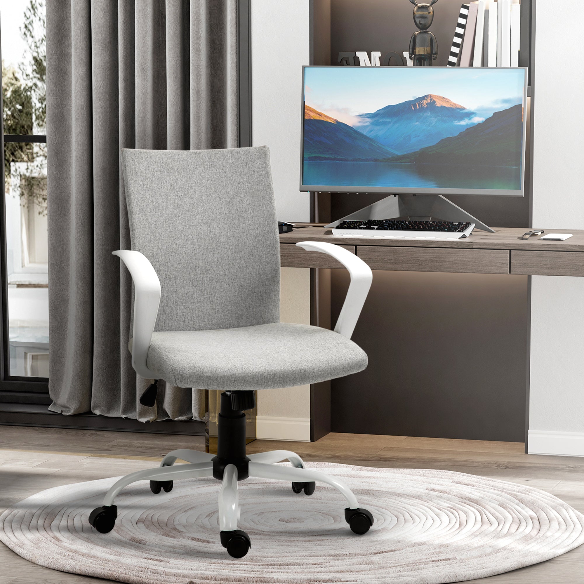 Office Chair with Adjustable Height, Rocking Function, Swivel Office Chair with 120 Kg Weight Capacity, 61 x 61 x 99 cm Light Gray and White