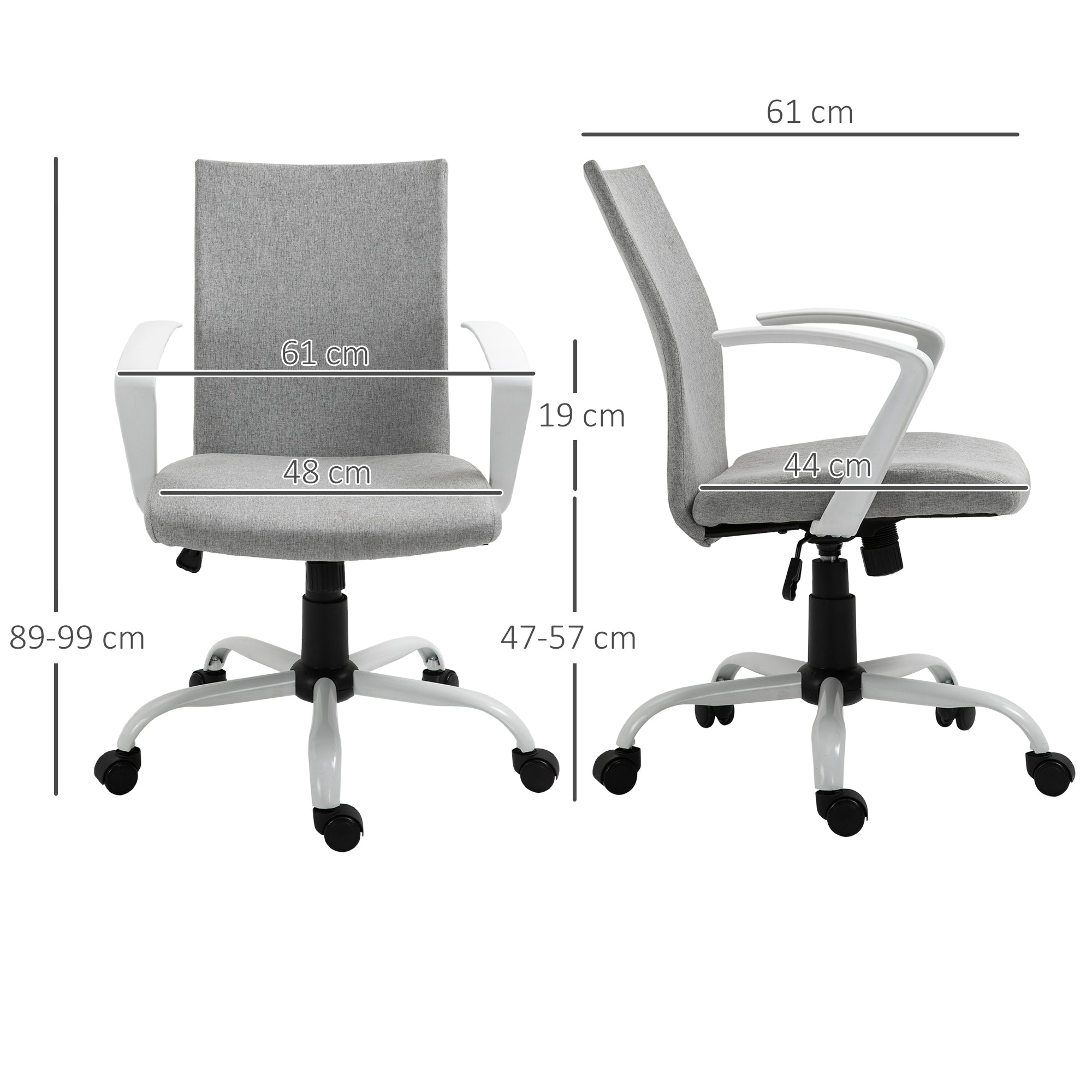 Office Chair with Adjustable Height, Rocking Function, Swivel Office Chair with 120 Kg Weight Capacity, 61 x 61 x 99 cm Light Gray and White