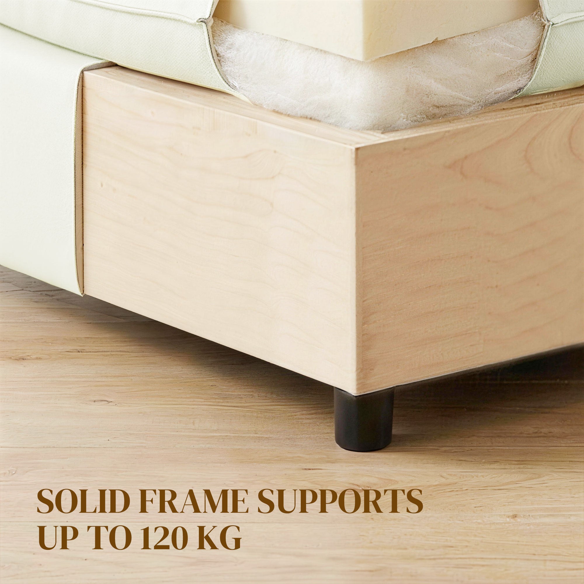 Modular Footstool with Soft Cushion — Square Linen-Effect Ottoman Pouf for Bedroom & Living Room, Cream White