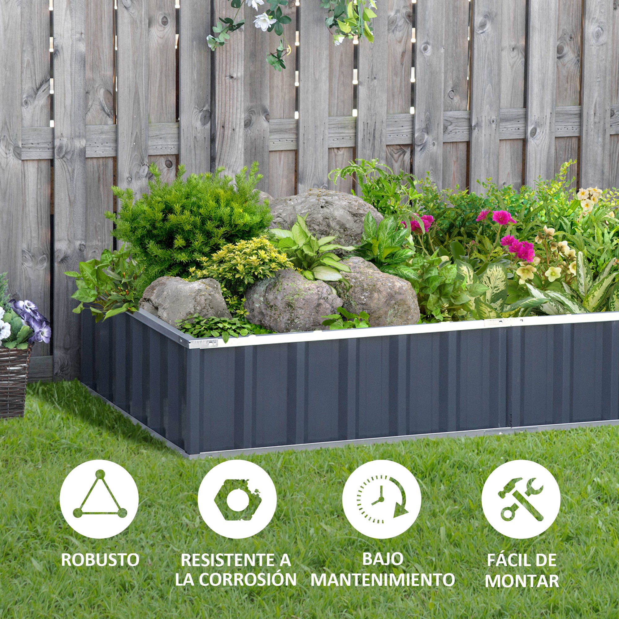 Urban Garden 174x90x30 cm Steel Garden Bed Includes Gloves Rectangular Planter for Crops Plants Flowers for Terrace Balcony Outdoor Gray
