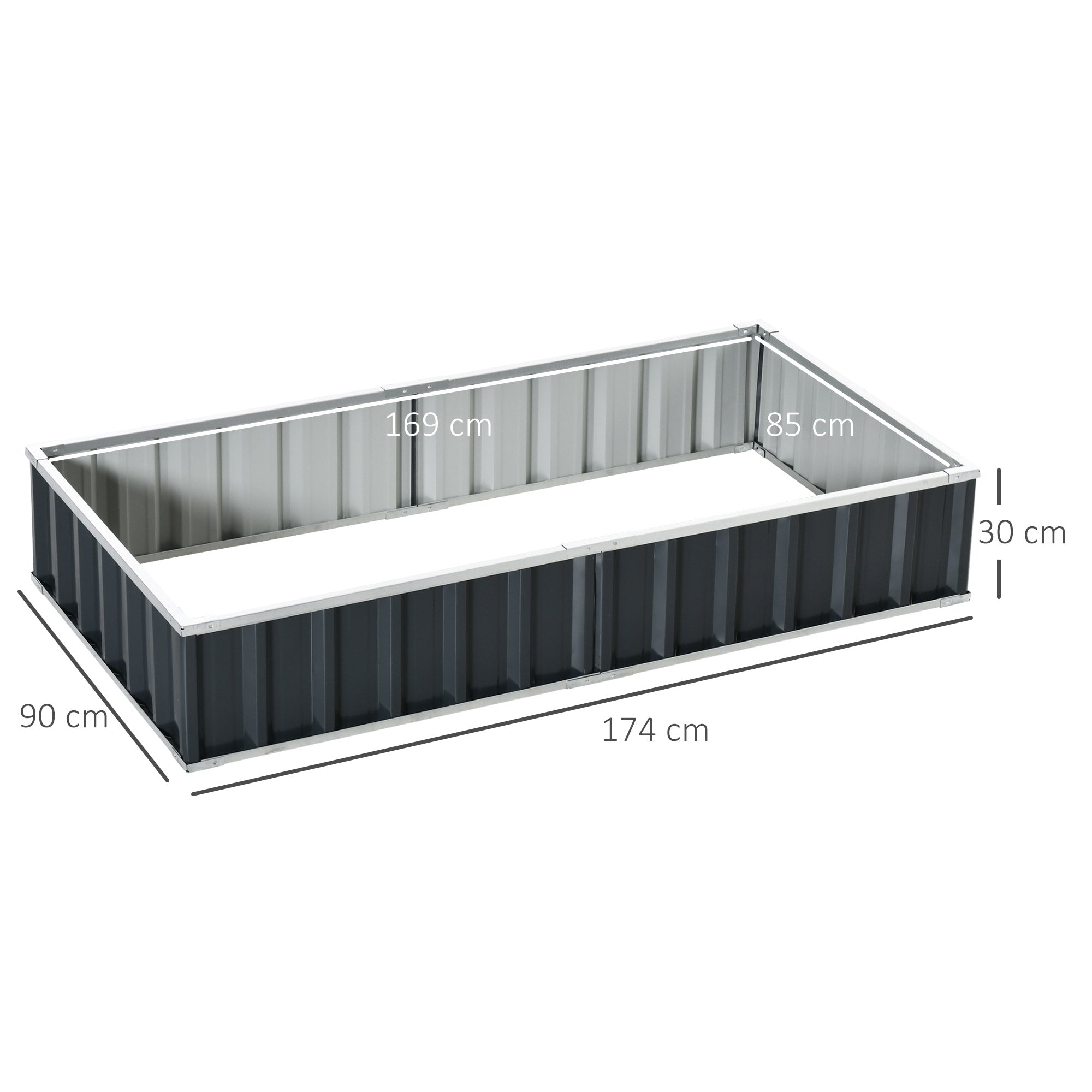 Urban Garden 174x90x30 cm Steel Garden Bed Includes Gloves Rectangular Planter for Crops Plants Flowers for Terrace Balcony Outdoor Gray