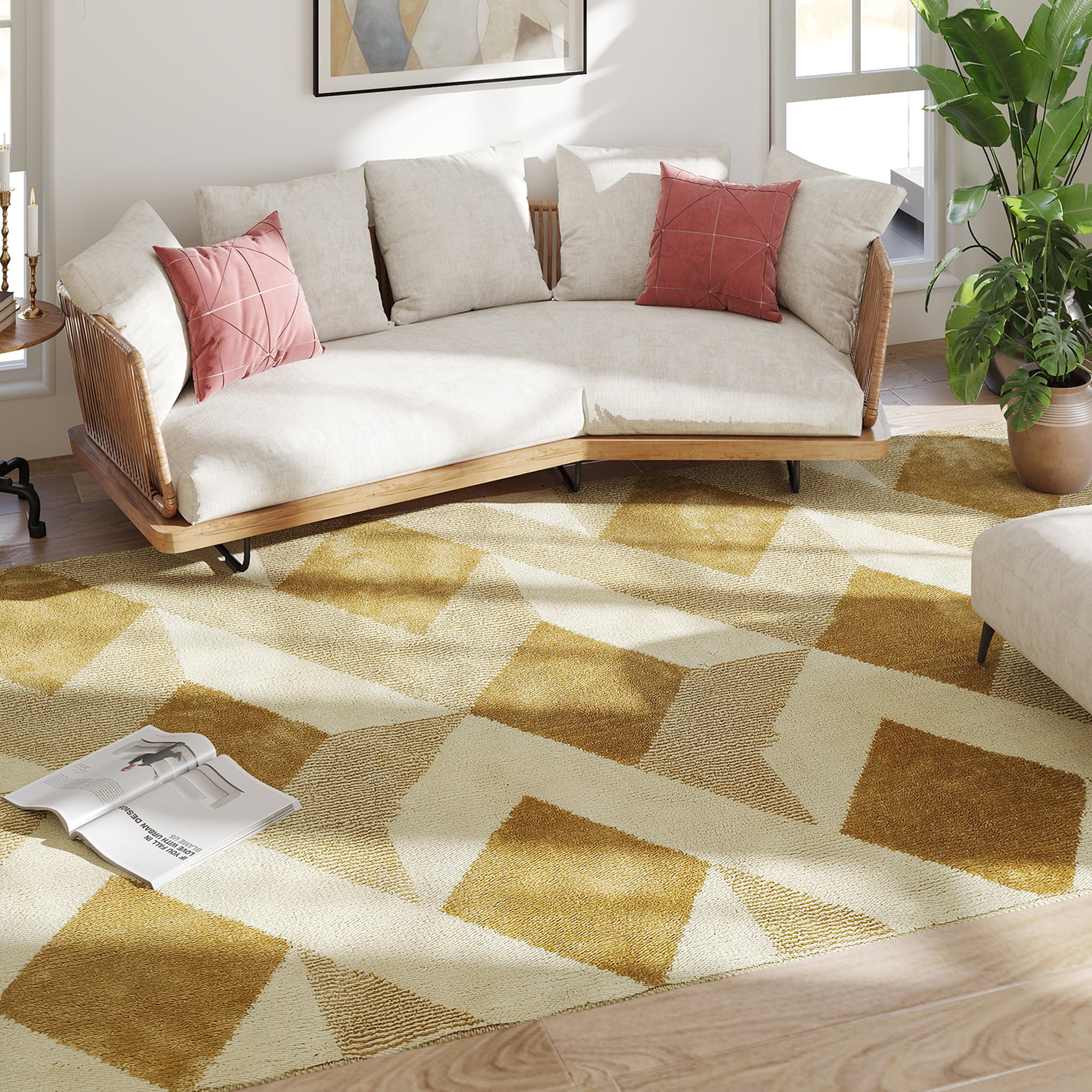 Living Room Rug 230 x 160 cm Short-Pile Rug, Machine Washable, Hypoallergenic, for Living Room, Bedroom, Office, Yellow