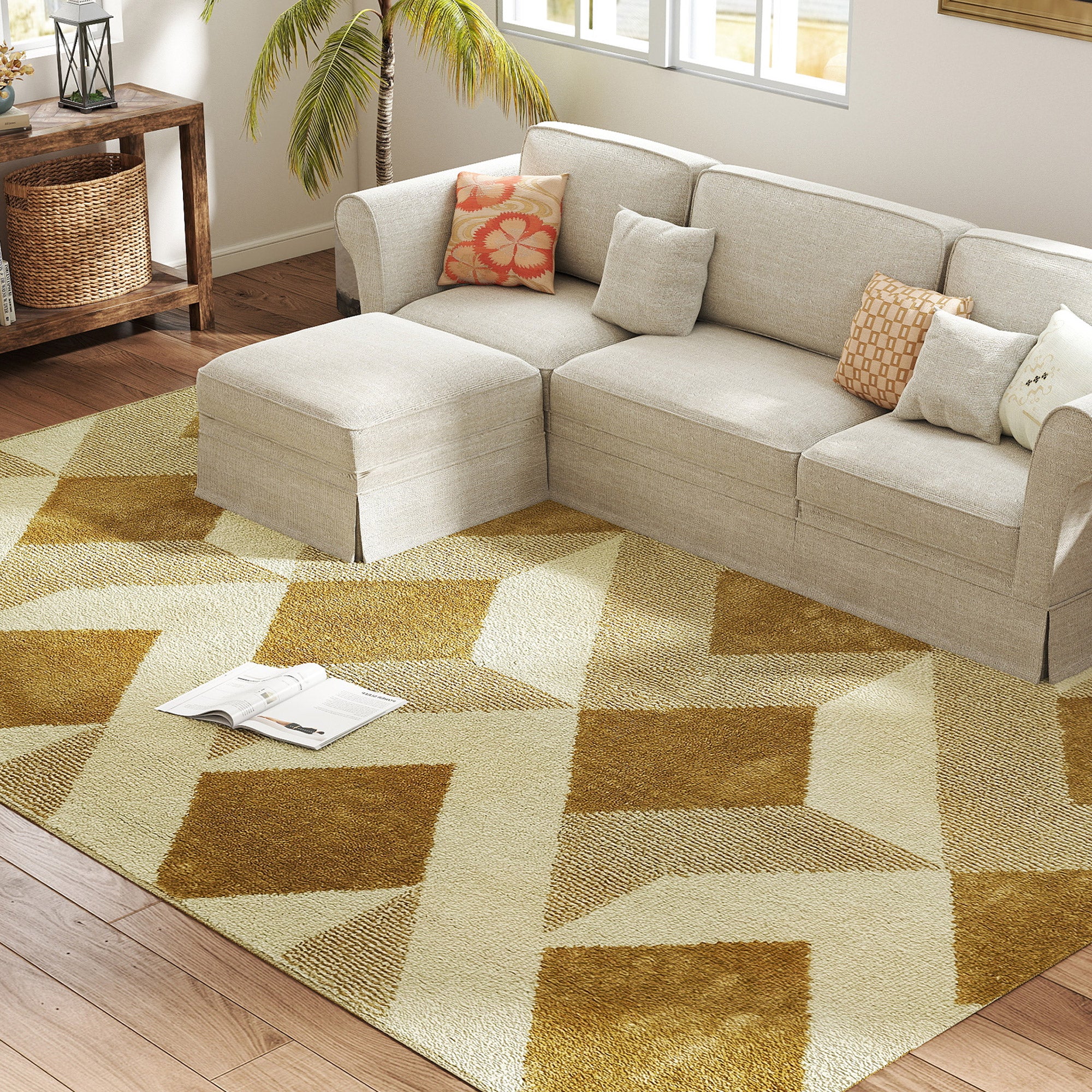 Living Room Rug 230 x 160 cm Short-Pile Rug, Machine Washable, Hypoallergenic, for Living Room, Bedroom, Office, Yellow