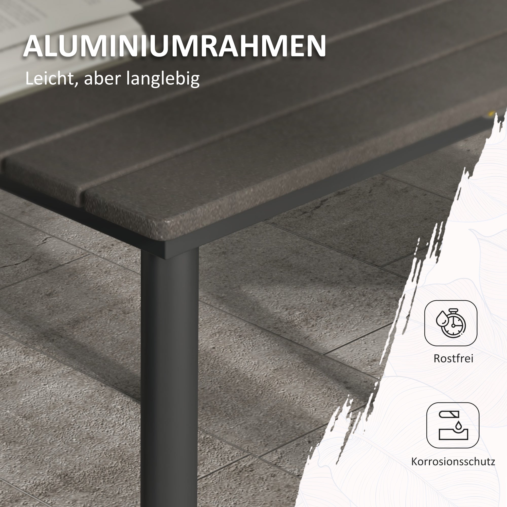 Garden Table, Dining Table for 4 People, with Umbrella Hole, Patio Table Slatted for Lawn, Balcony, HDPE, Dark Gray, 90 x 90 x 75 cm