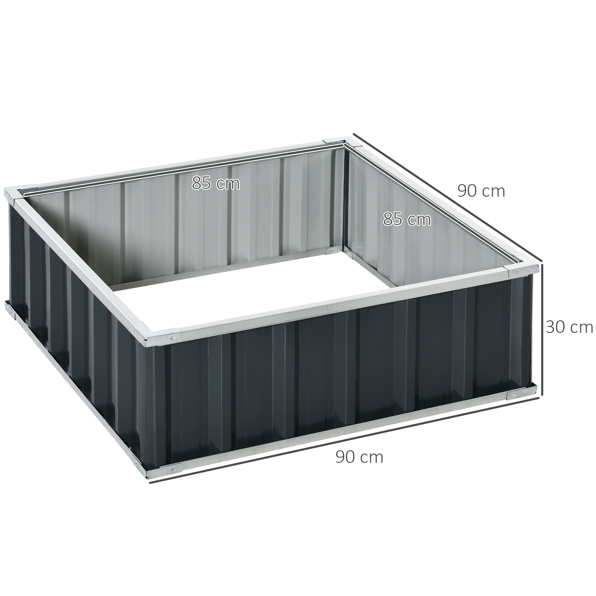 Raised Steel Garden Bed with Open Bottom, Tool-Free Assembly, Plant Holder for Vegetables, Herbs, and Flowers, 90x90x30 cm, Dark Grey