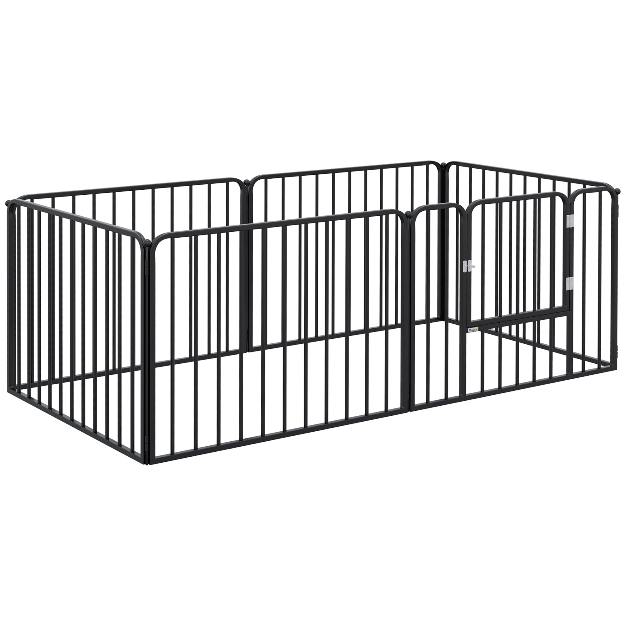 Medium and Small Dog Pen with 6 Modular Panels for Indoor and Outdoor, Steel Dog Gate with 7 Stakes, 164x83x60 cm, Black