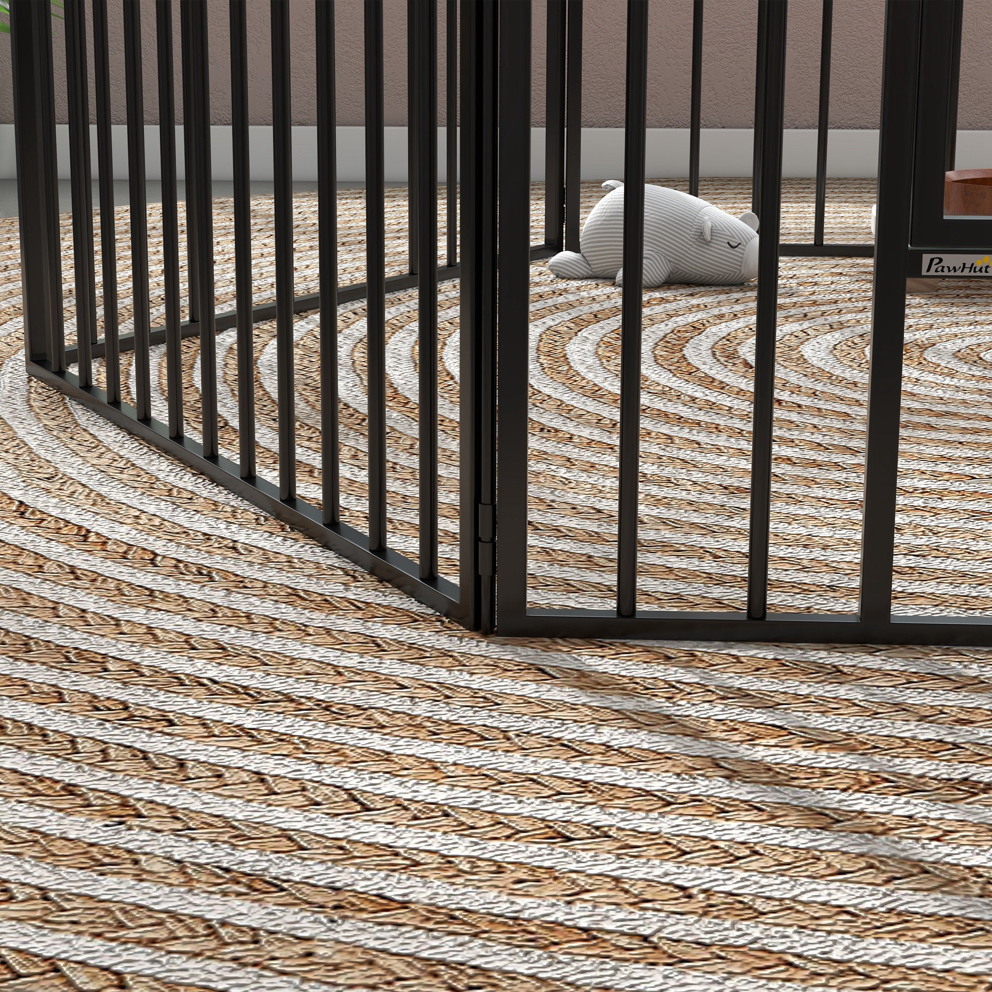 Medium and Small Dog Pen with 6 Modular Panels for Indoor and Outdoor, Steel Dog Gate with 7 Stakes, 164x83x60 cm, Black