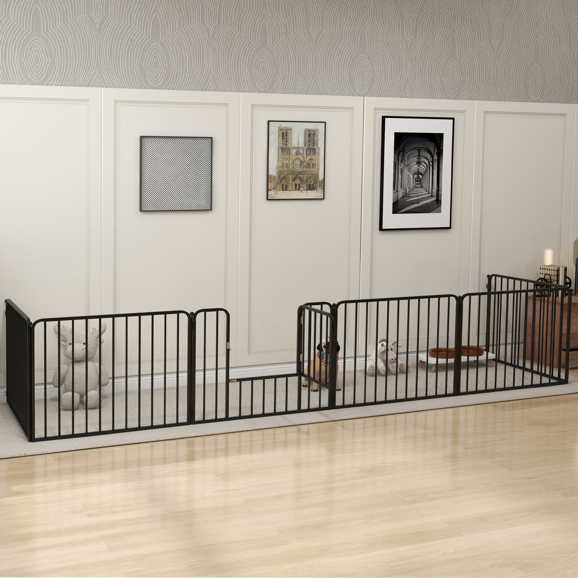 Medium and Small Dog Pen with 6 Modular Panels for Indoor and Outdoor, Steel Dog Gate with 7 Stakes, 164x83x60 cm, Black