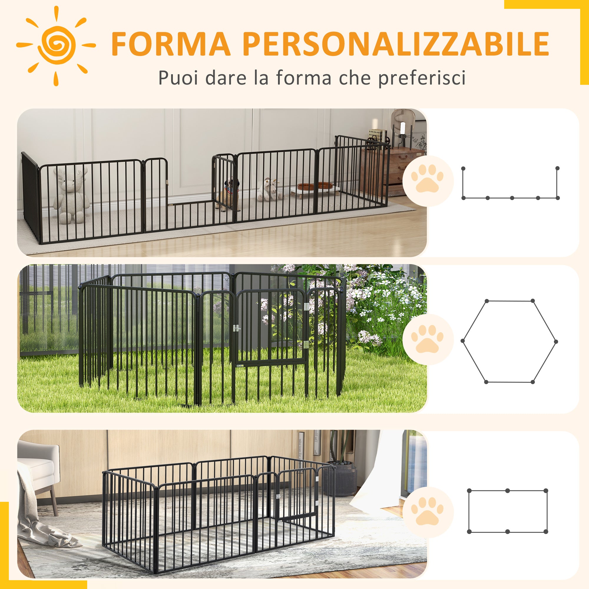 Medium and Small Dog Pen with 6 Modular Panels for Indoor and Outdoor, Steel Dog Gate with 7 Stakes, 164x83x60 cm, Black