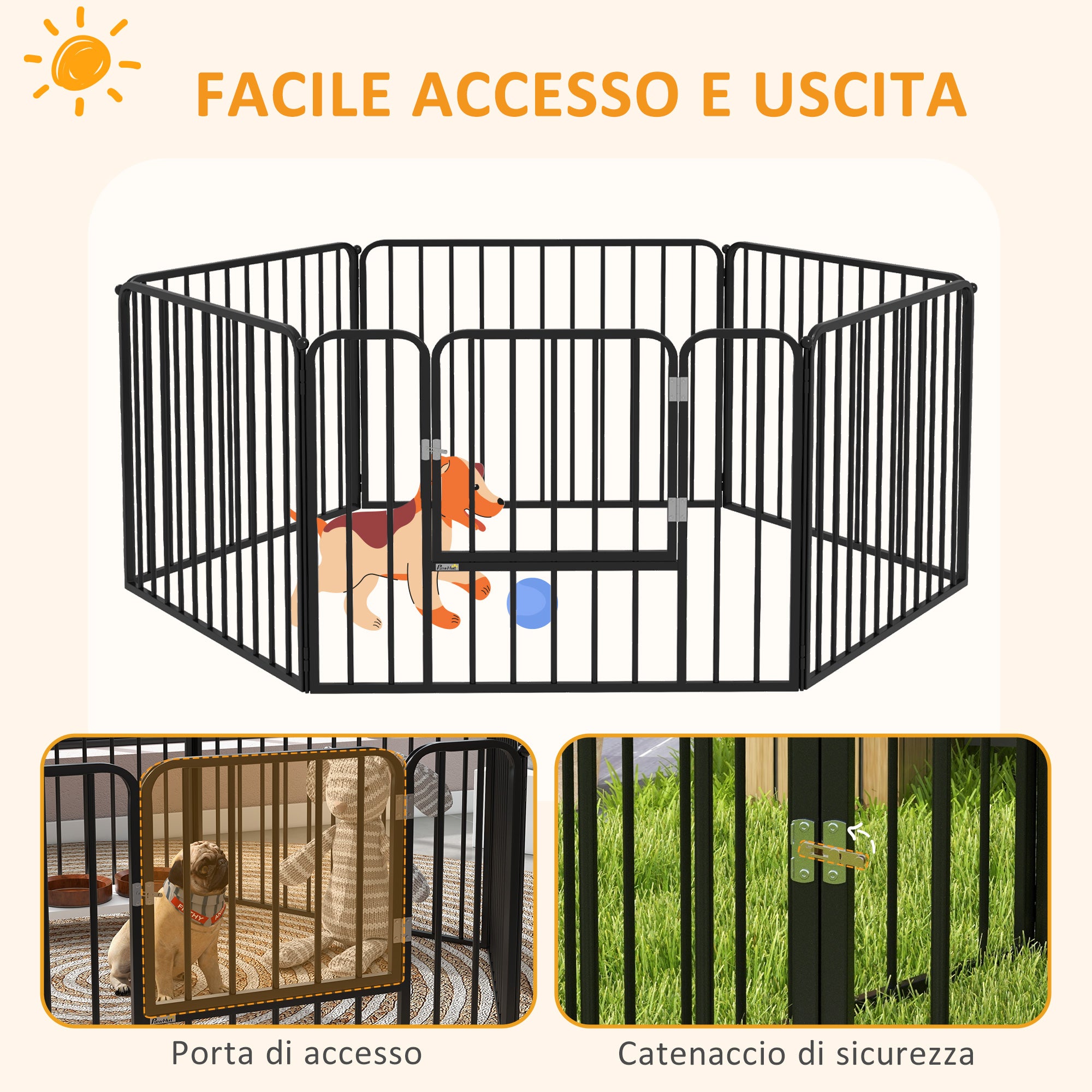Medium and Small Dog Pen with 6 Modular Panels for Indoor and Outdoor, Steel Dog Gate with 7 Stakes, 164x83x60 cm, Black