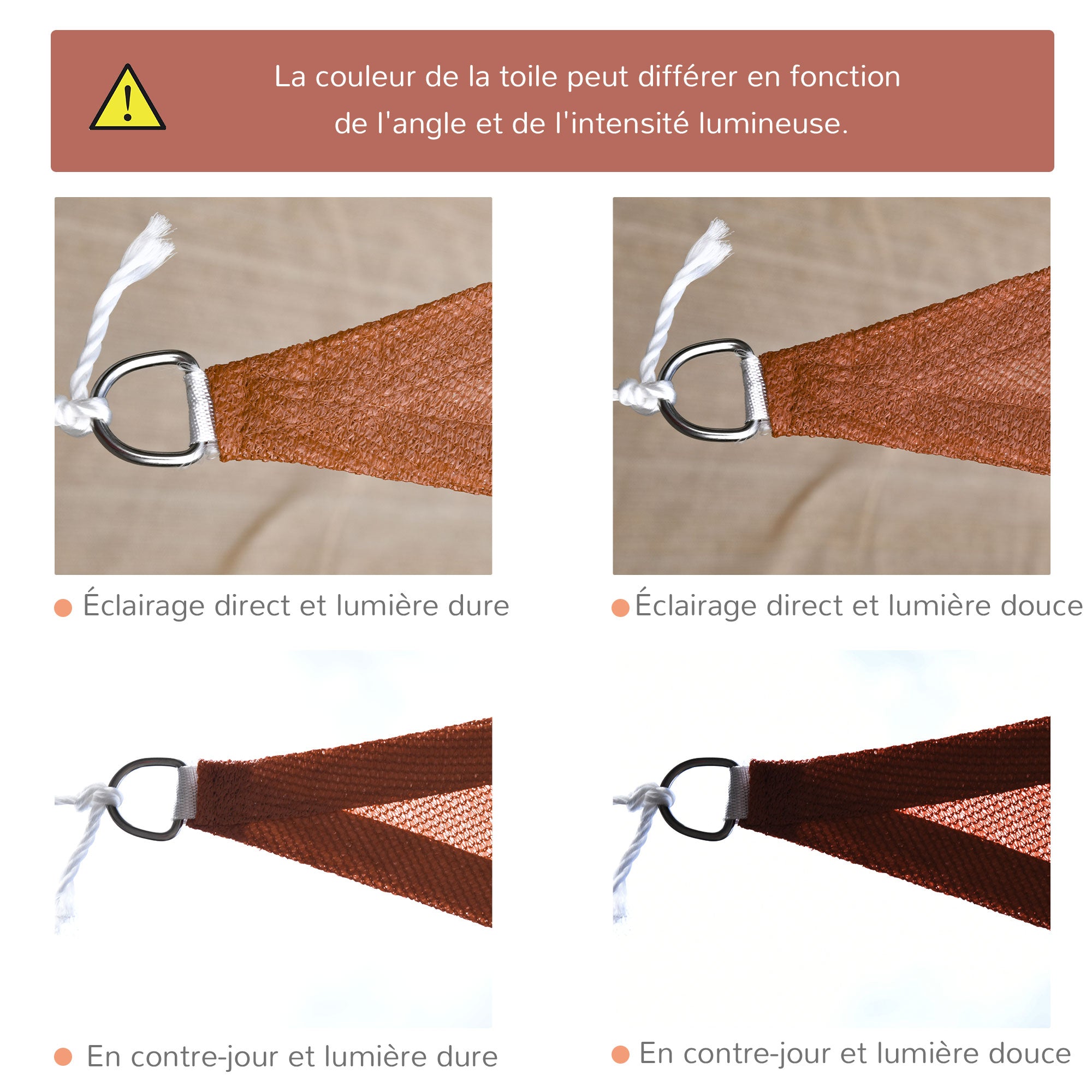 Large Triangular Sun Shade Sail 4 x 4 x 4 m High-density Polyethylene UV Resistant Rusty Red Color