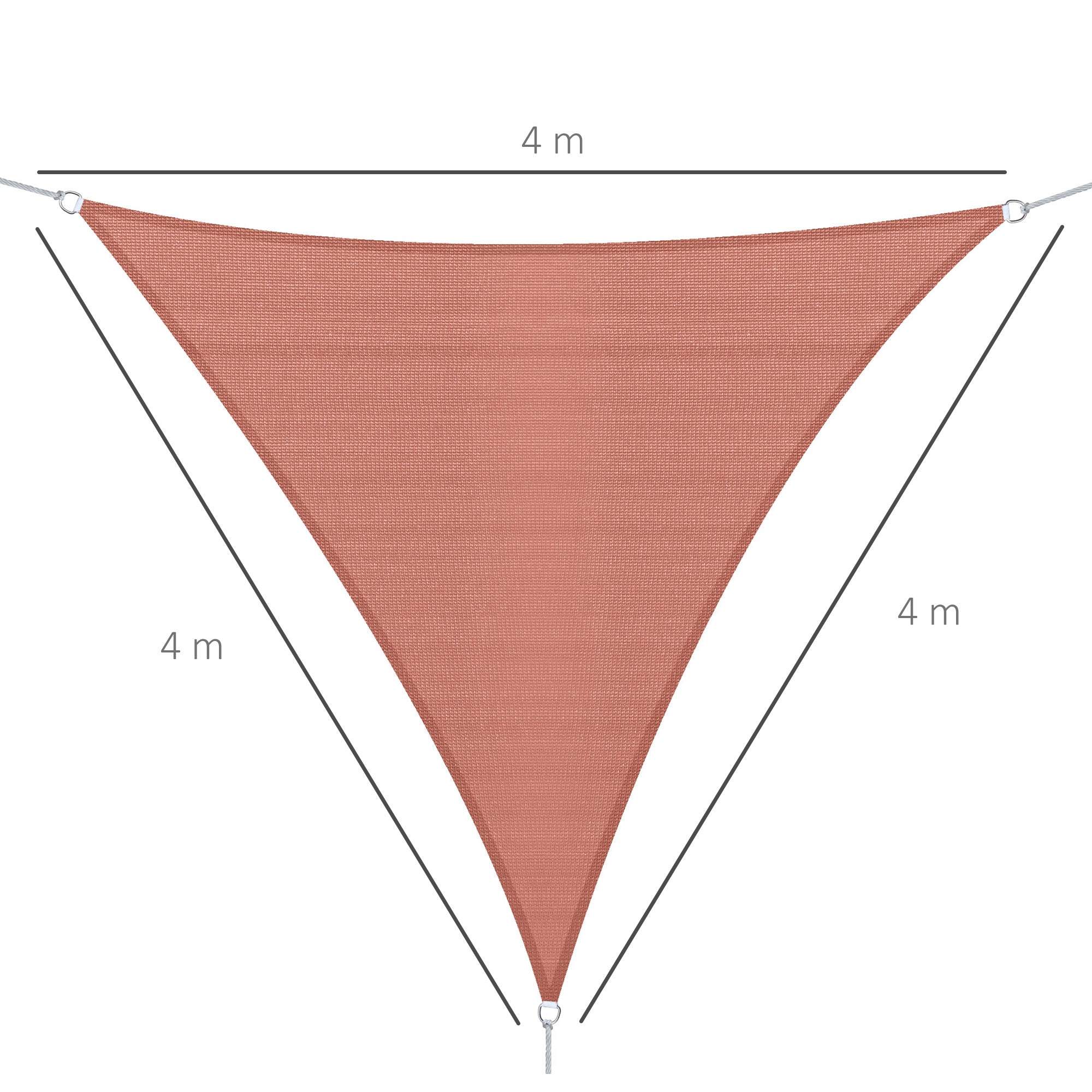 Large Triangular Sun Shade Sail 4 x 4 x 4 m High-density Polyethylene UV Resistant Rusty Red Color