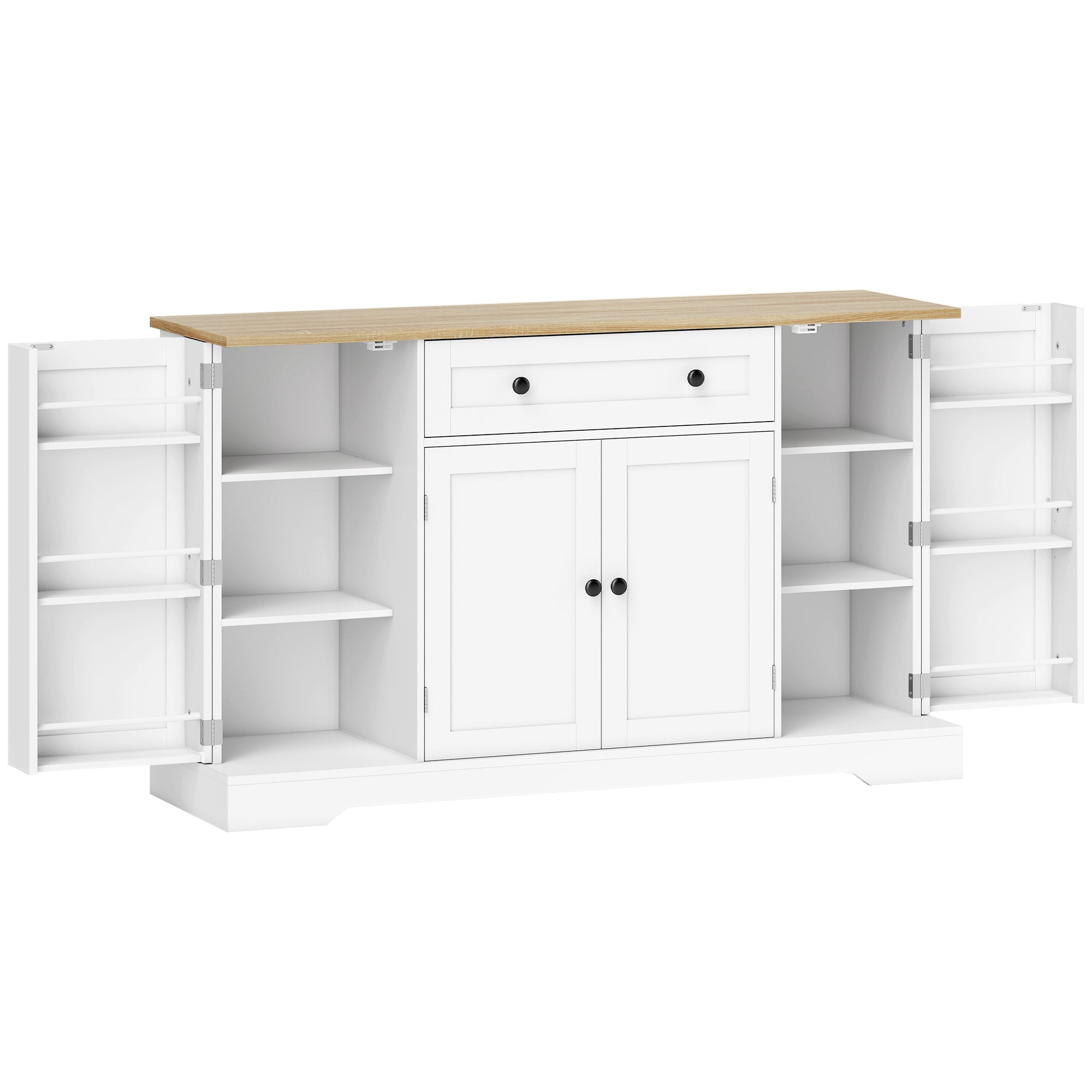 Sideboard Kitchen Cabinet with 4 Doors & Drawer, Adjustable Shelves, Door Racks Buffet Cabinet for Kitchen, Dining Room, Living Room, 138 x 40 x 85 cm (54.3" x 15.7" x 33.5"), White
