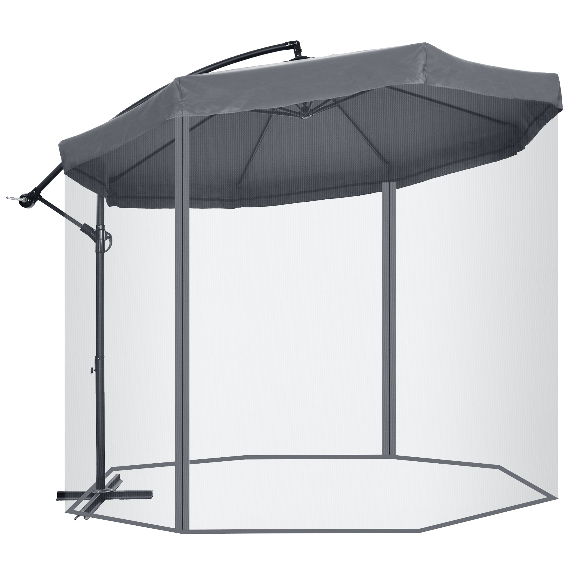 Cantilever Umbrella, 295 x 295cm Sun Umbrella with Hand Crank and Mosquito Net, 360° Rotating Garden Umbrella for 8 People, Market Umbrella for Balcony, Steel, Polyester Dark Gray
