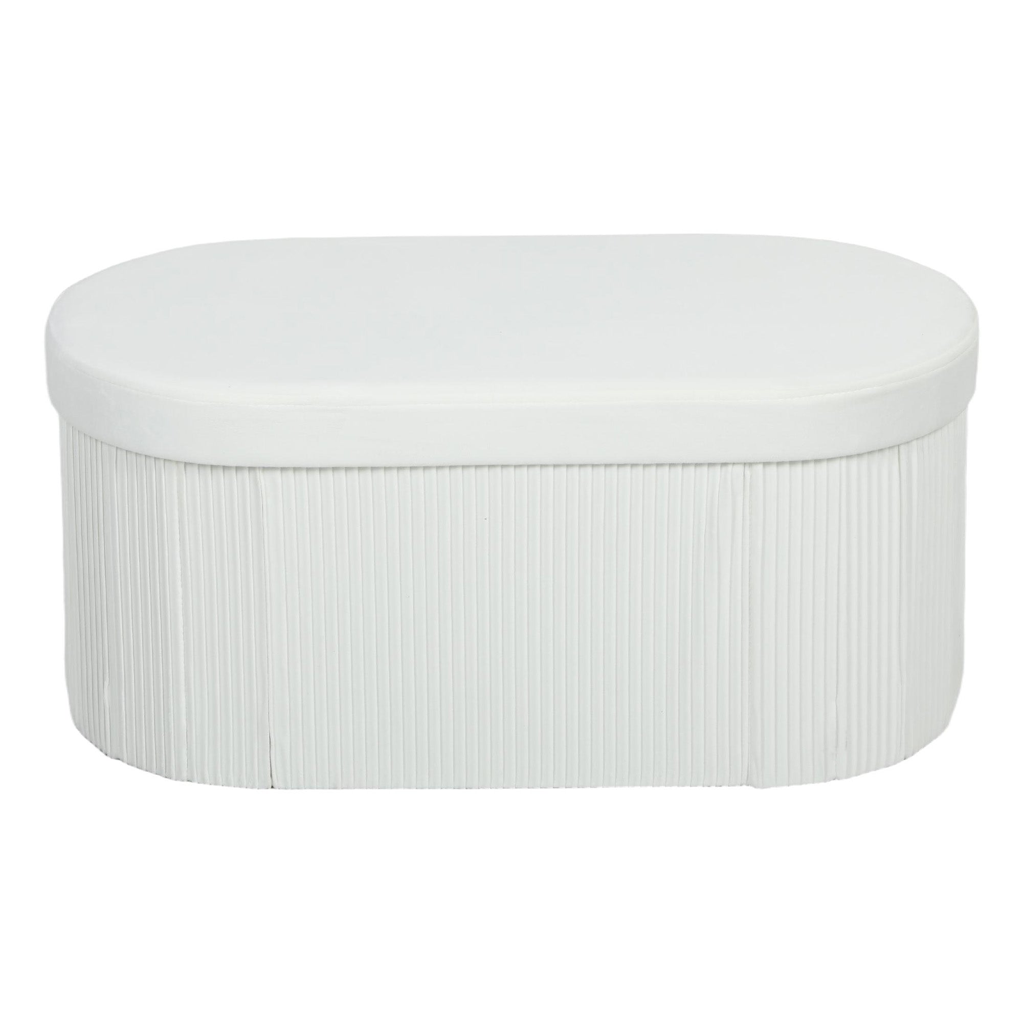 Foldable Storage Bench 30 in x 15 in x 13.8 in – Velvet-Effect Padded Seat with Lid, Storage Ottoman for Living Room, Hallway, Bedroom, Cream