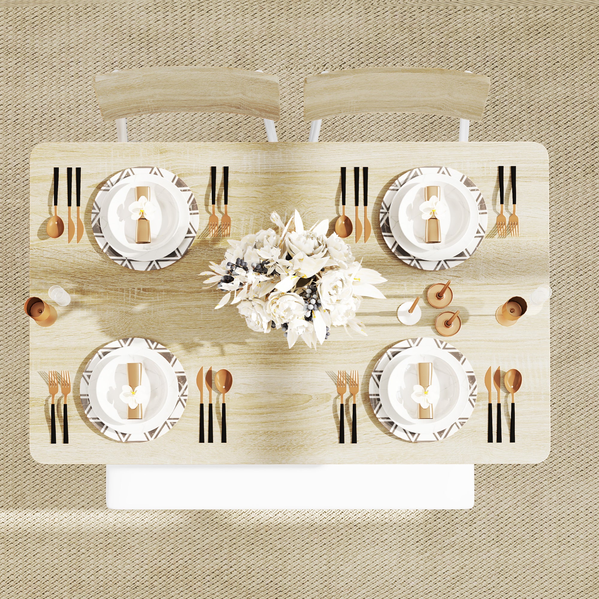 Dining Set Dining Table with Bench and 2 Chairs Space-Saving Kitchen Table Set with Storage for 4 People Dining Group for Dining Room, Kitchen, Oak