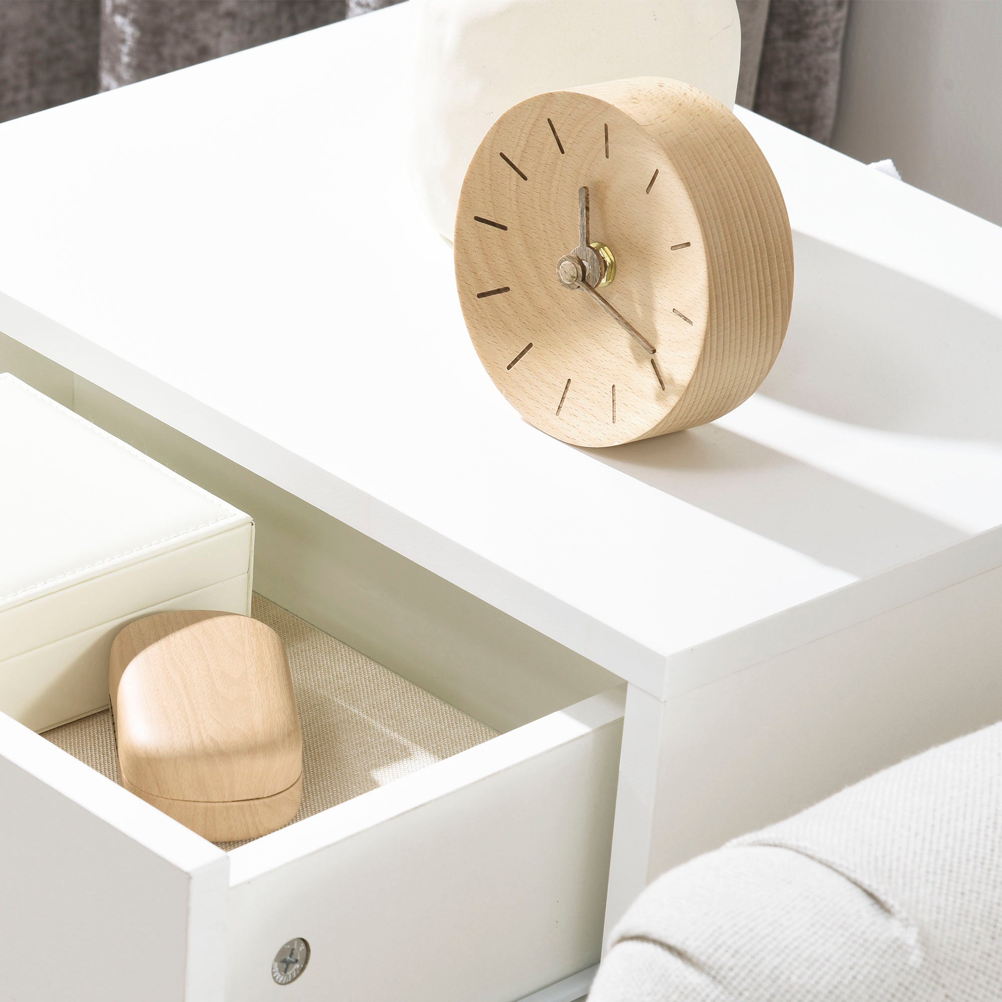 Set of 2 Bedside Tables Nightstands with Drawer and Wooden Legs for Bedroom Living Room Bed Office Modern Style 40.5x30.5x60 cm White