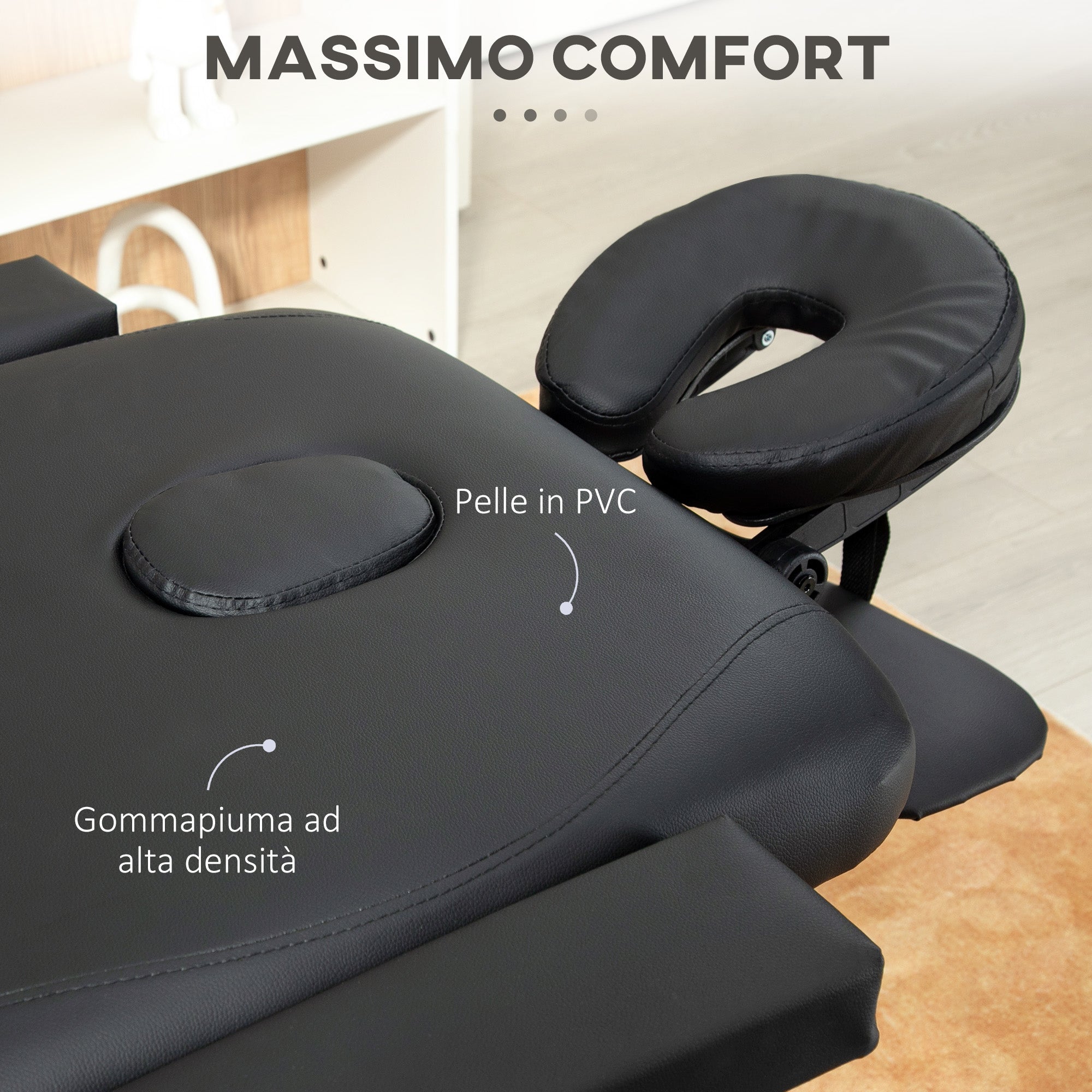 Foldable Massage Bed with Adjustable Height, Professional Massage Bed in Aluminum and Plastic, 215x81x61-84 cm, Black