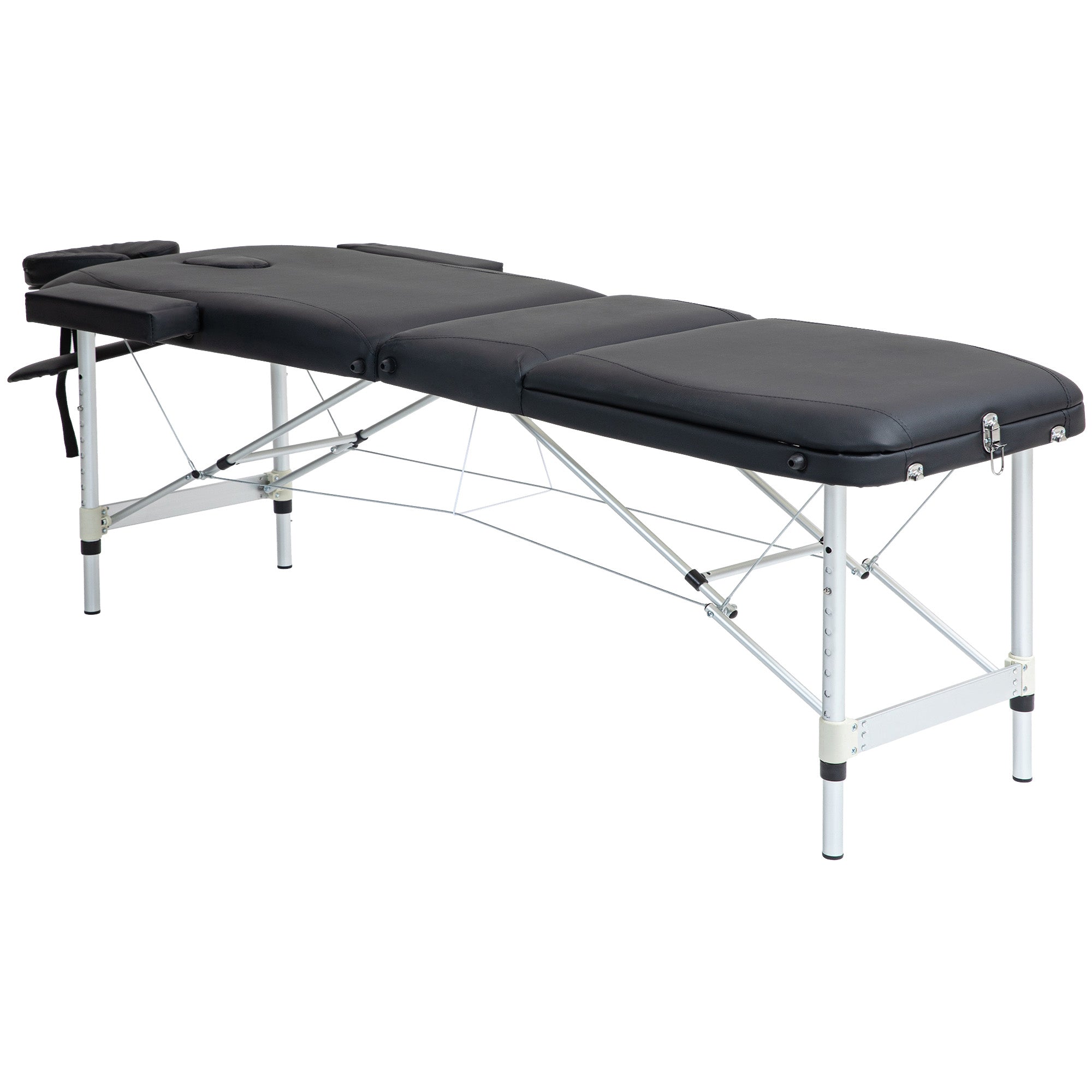 Foldable Massage Bed with Adjustable Height, Professional Massage Bed in Aluminum and Plastic, 215x81x61-84 cm, Black