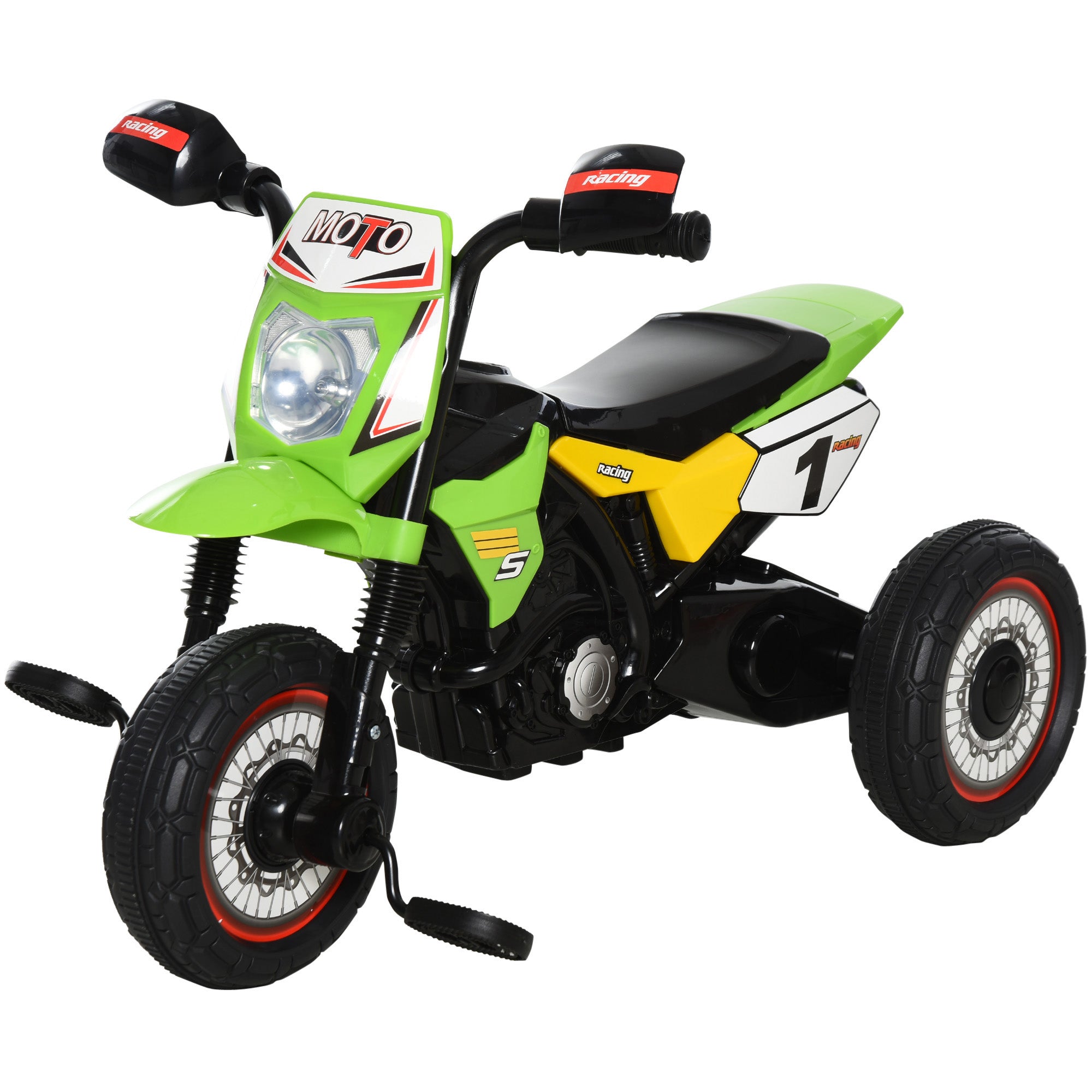 Kids Motorcycle Ride-On for 18-36 Months Children Tricycle for Kids Children's Tricycle with 3 Wheels Lights and Music Load 20 kg 71x40x51 cm Green