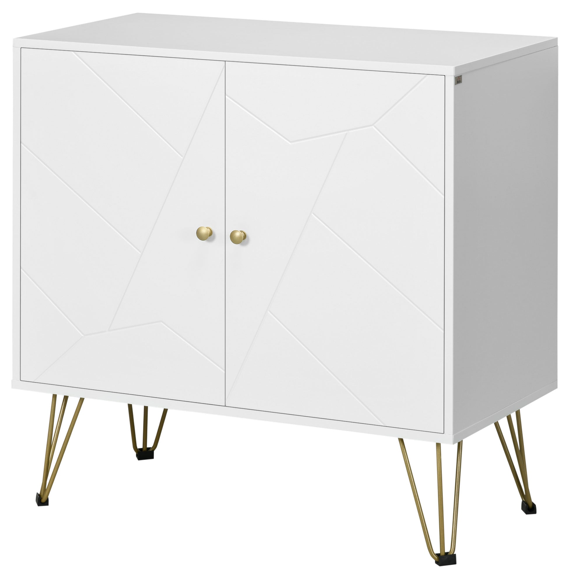 Storage Buffet Cabinet with Hairpin Legs - 2 Doors and 2 Adjustable Shelves - 80 x 40 x 80 cm - White Gold