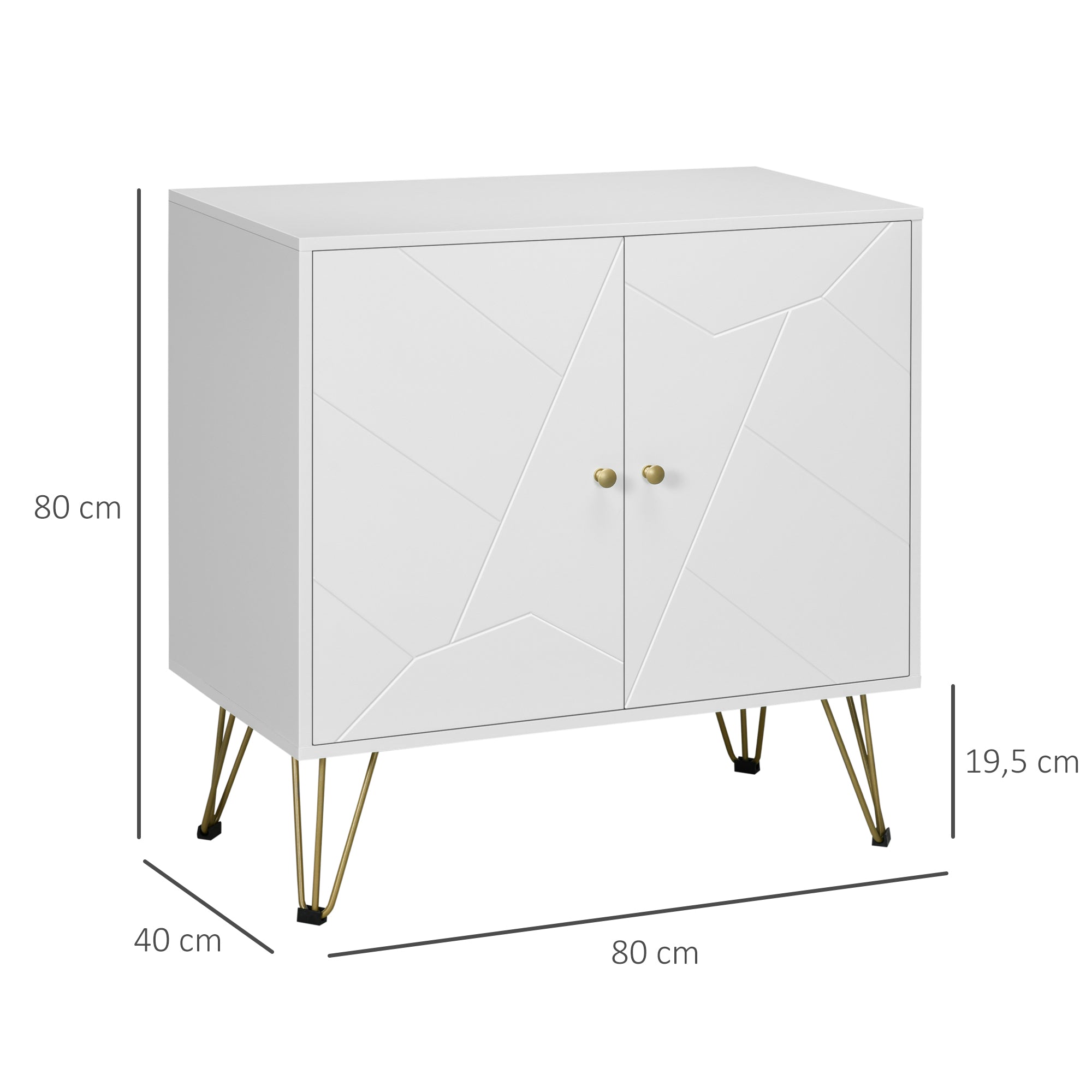 Storage Buffet Cabinet with Hairpin Legs - 2 Doors and 2 Adjustable Shelves - 80 x 40 x 80 cm - White Gold