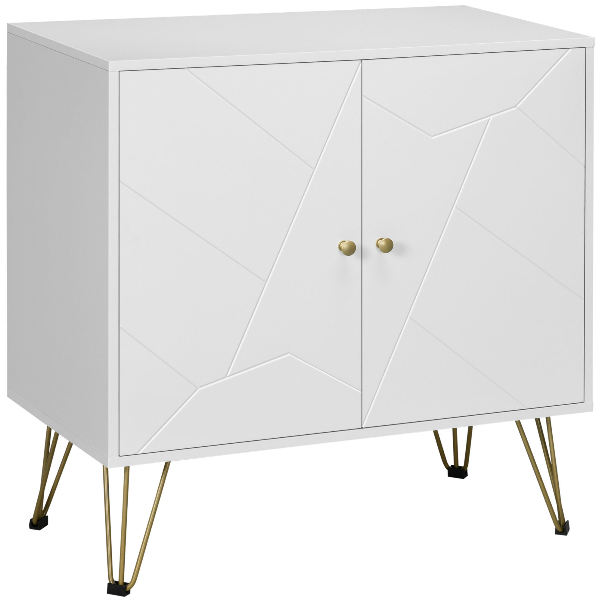 Storage Buffet Cabinet with Hairpin Legs - 2 Doors and 2 Adjustable Shelves - 80 x 40 x 80 cm - White Gold