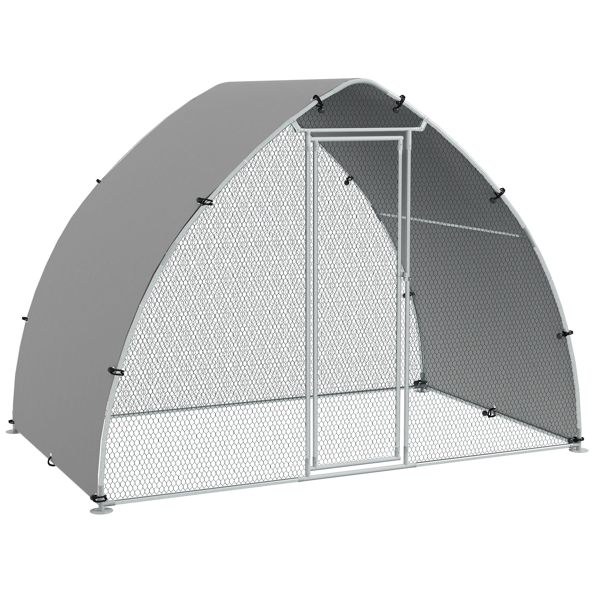Large Chicken Coop Kennel Outdoor Aviary 5.75m² UV-Resistant Roof, Wire Mesh Enclosure 3.04L x 1.9W x 2.2H m, UV-Resistant Roof, Galvanized Steel, Lockable Door, Silver