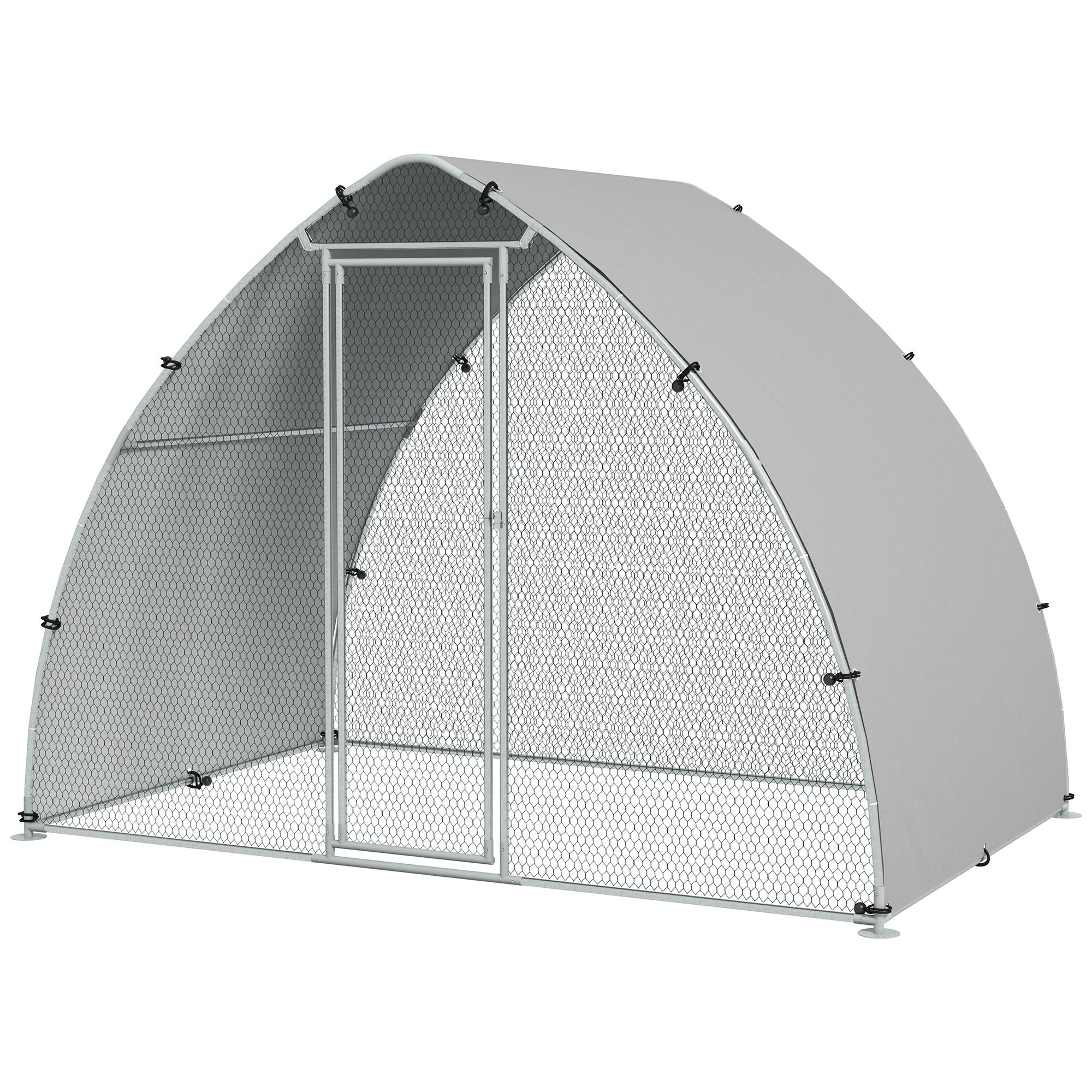 Large Chicken Coop Kennel Outdoor Aviary 5.75m² UV-Resistant Roof, Wire Mesh Enclosure 3.04L x 1.9W x 2.2H m, UV-Resistant Roof, Galvanized Steel, Lockable Door, Silver