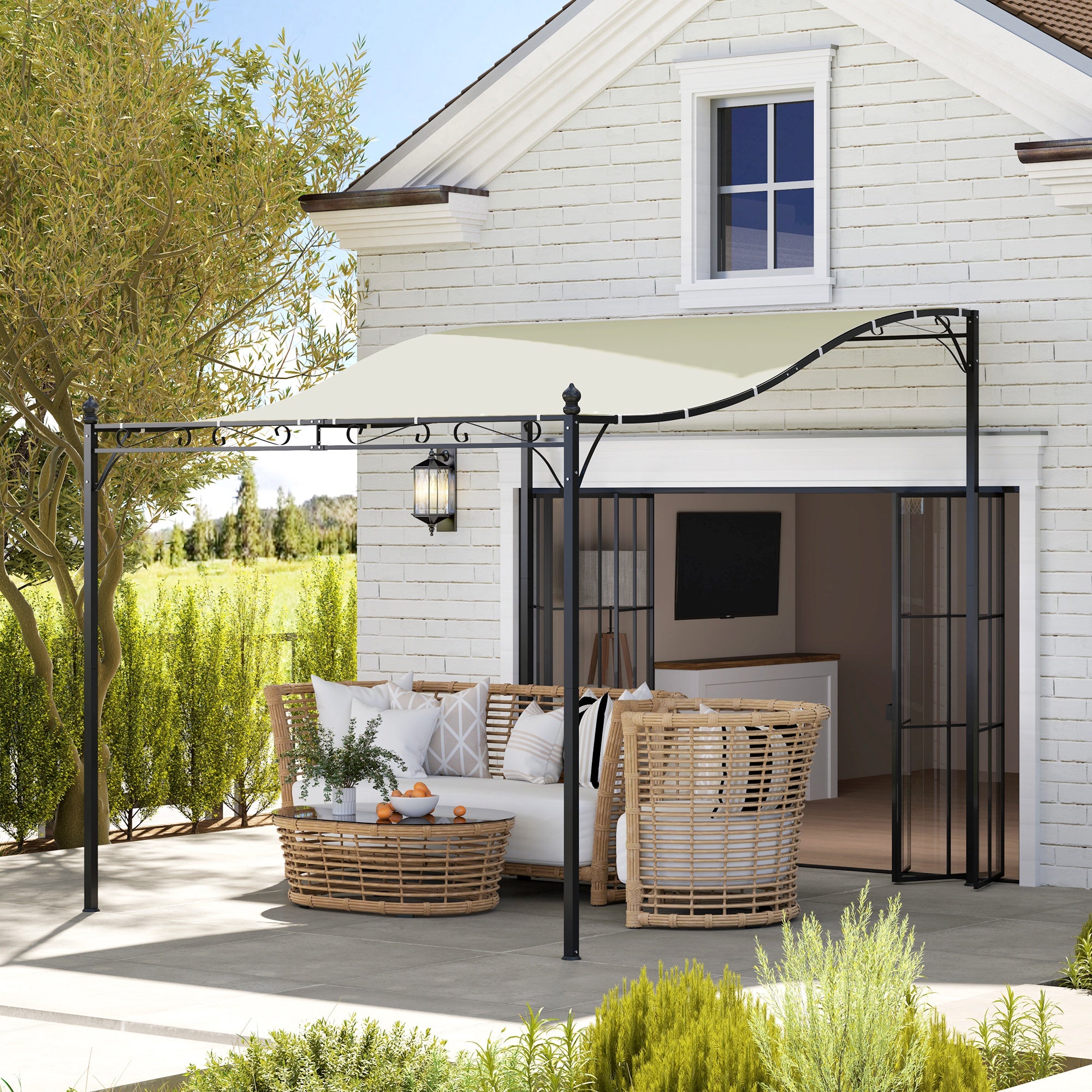 Lean-To Pergola with Roof, Water-Resistant Awning, Freestanding Garden Canopy Patio Gazebo Sun Shelter for Patio Garden approx. 2.5x3x2.5 m Cream White