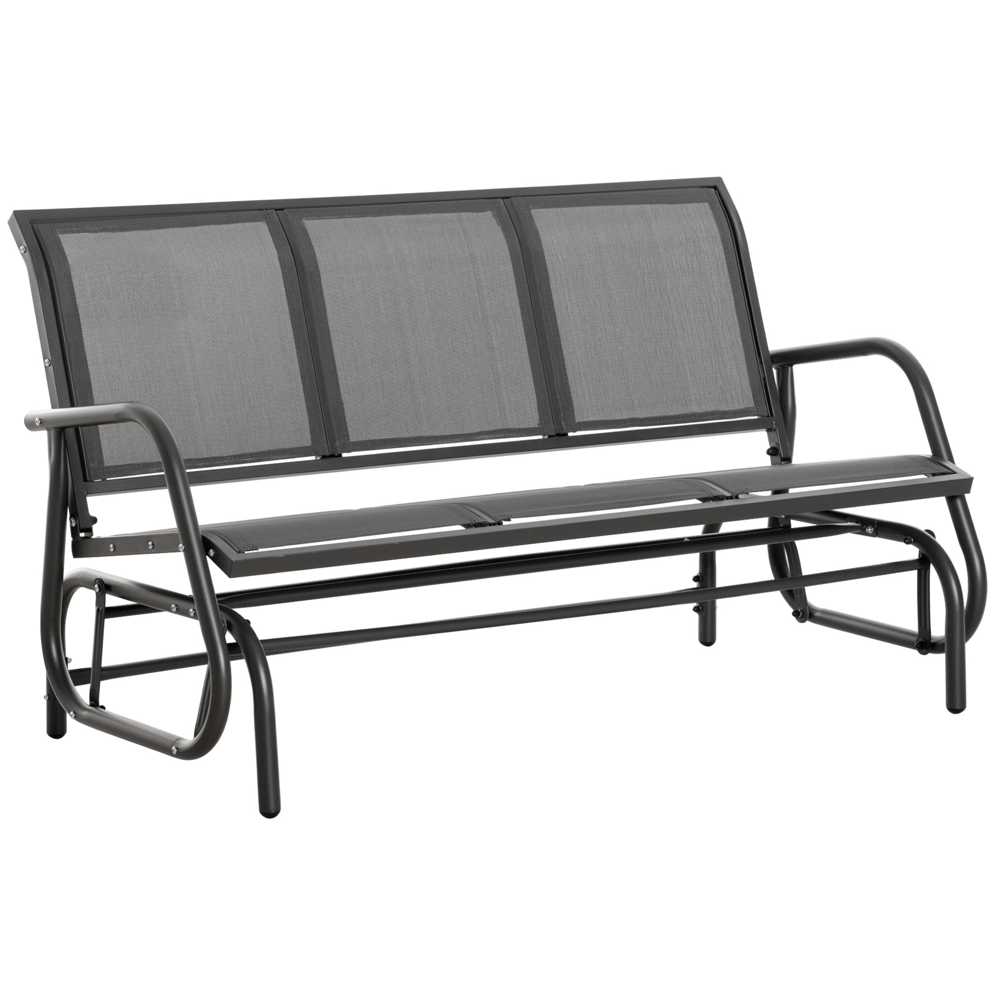 3-Seat Garden Rocking Bench in Metal and Breathable Mesh Fabric, 147x70x85cm, Gray