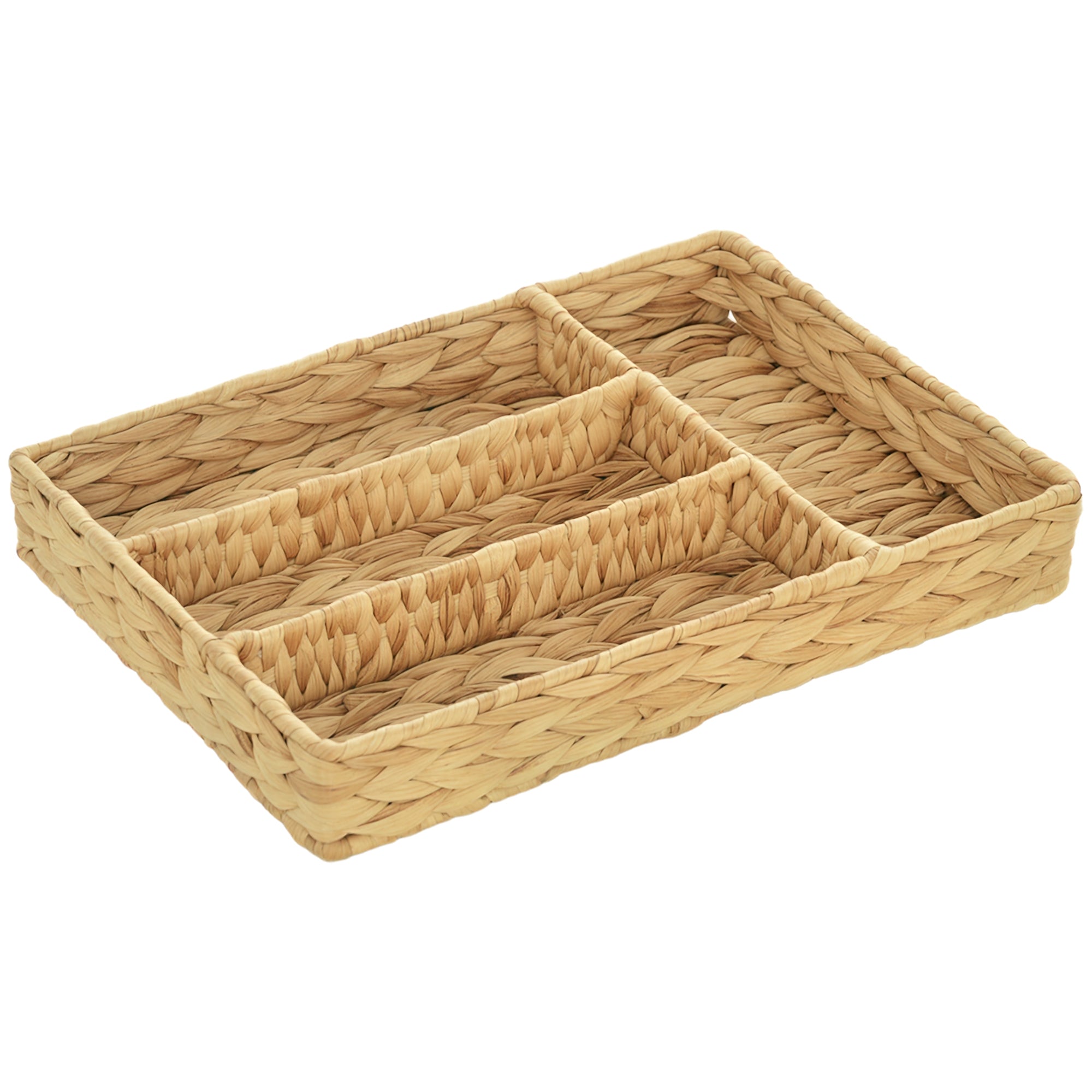 Rectangular Storage Basket, Water Hyacinth Woven Storage Basket with 4 Compartments, Storage Basket for Kitchen, Bathroom, Bedroom, Natural