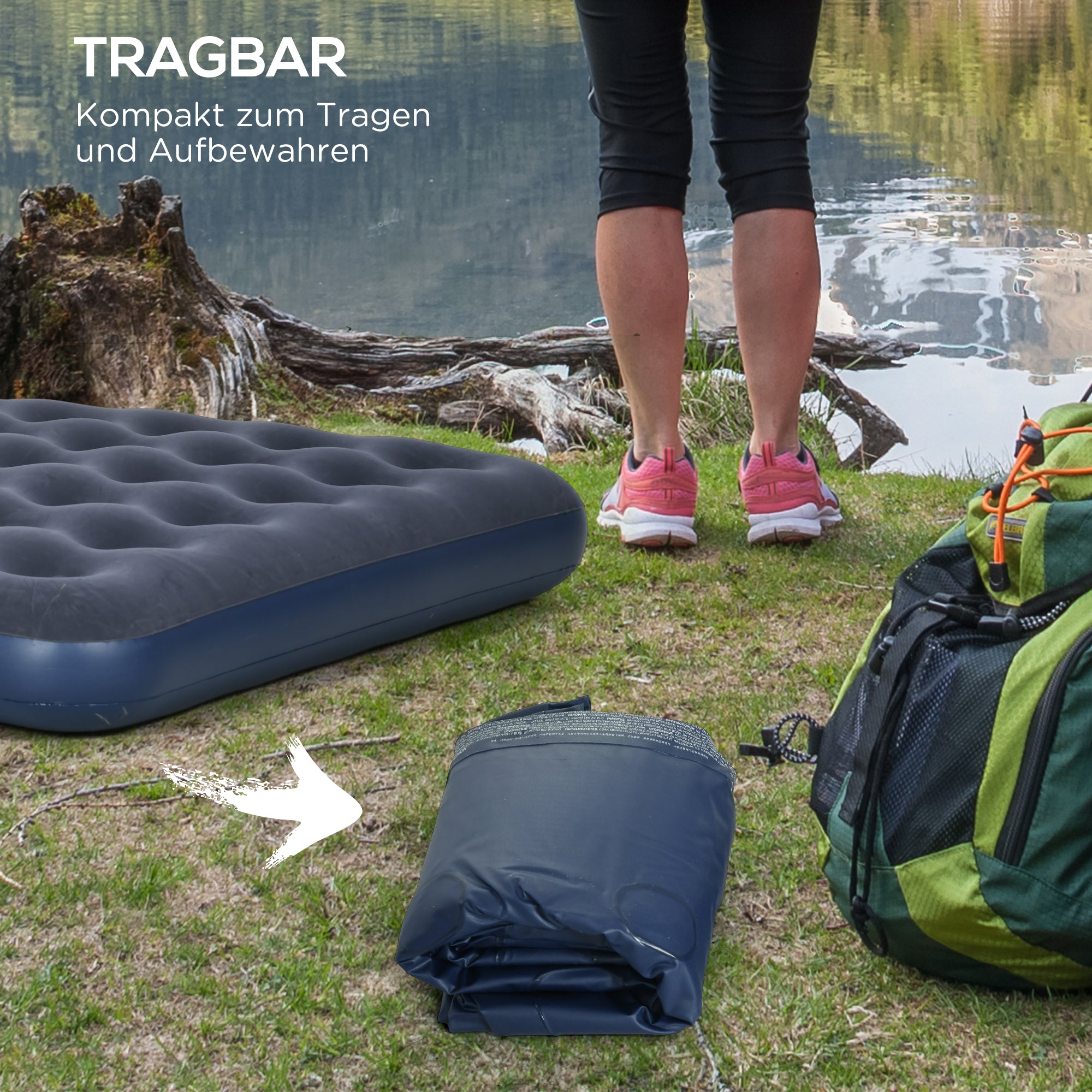 Air Bed, Air Mattress, Foldable Camping Bed for 2 People, Dark Blue, 203 x 152 x 22 cm