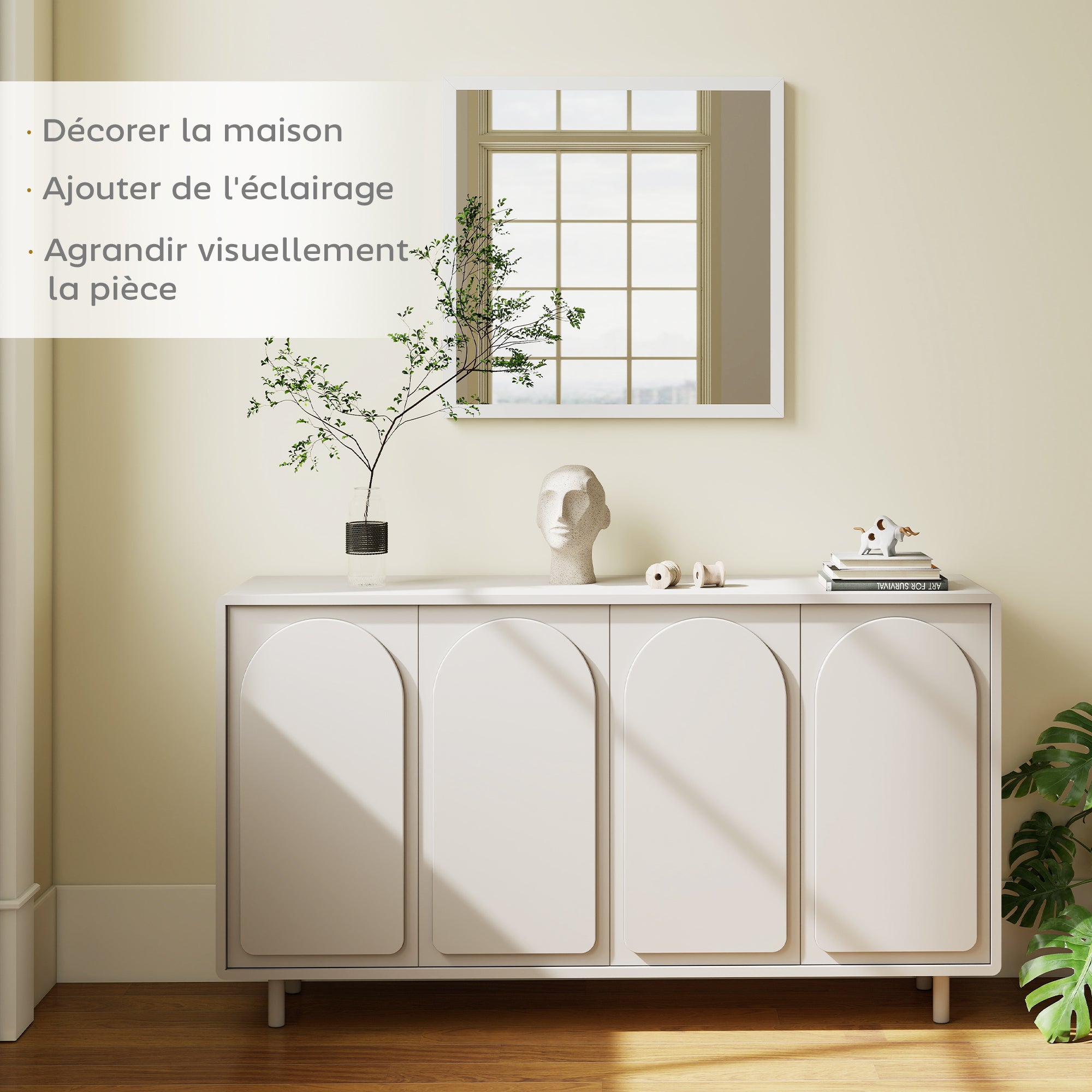 Square Wall Mirror 19.7 x 19.7 in (50 x 50 cm) — White MDF Frame, Ideal for Bathroom, Living Room & Bedroom