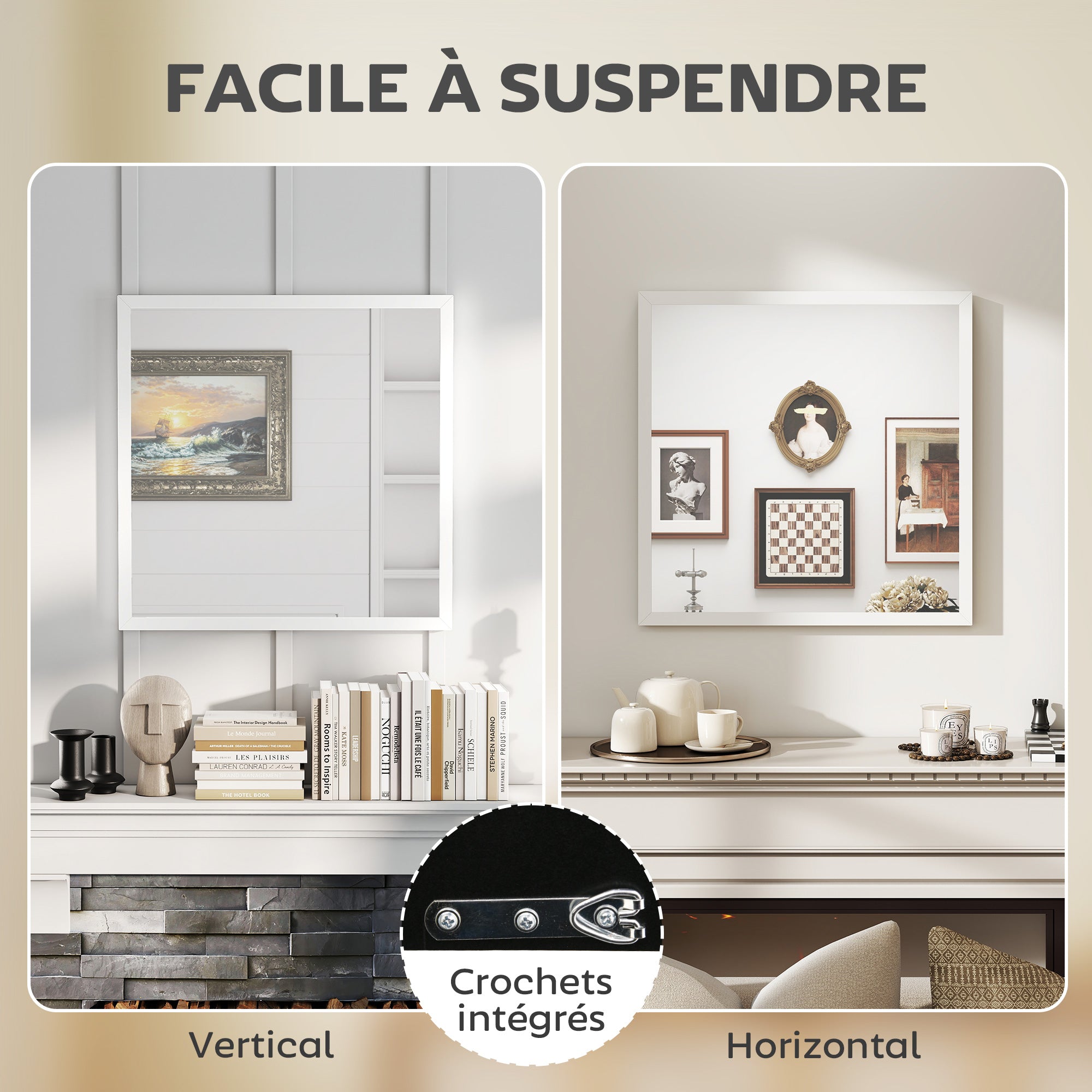 Square Wall Mirror 19.7 x 19.7 in (50 x 50 cm) — White MDF Frame, Ideal for Bathroom, Living Room & Bedroom